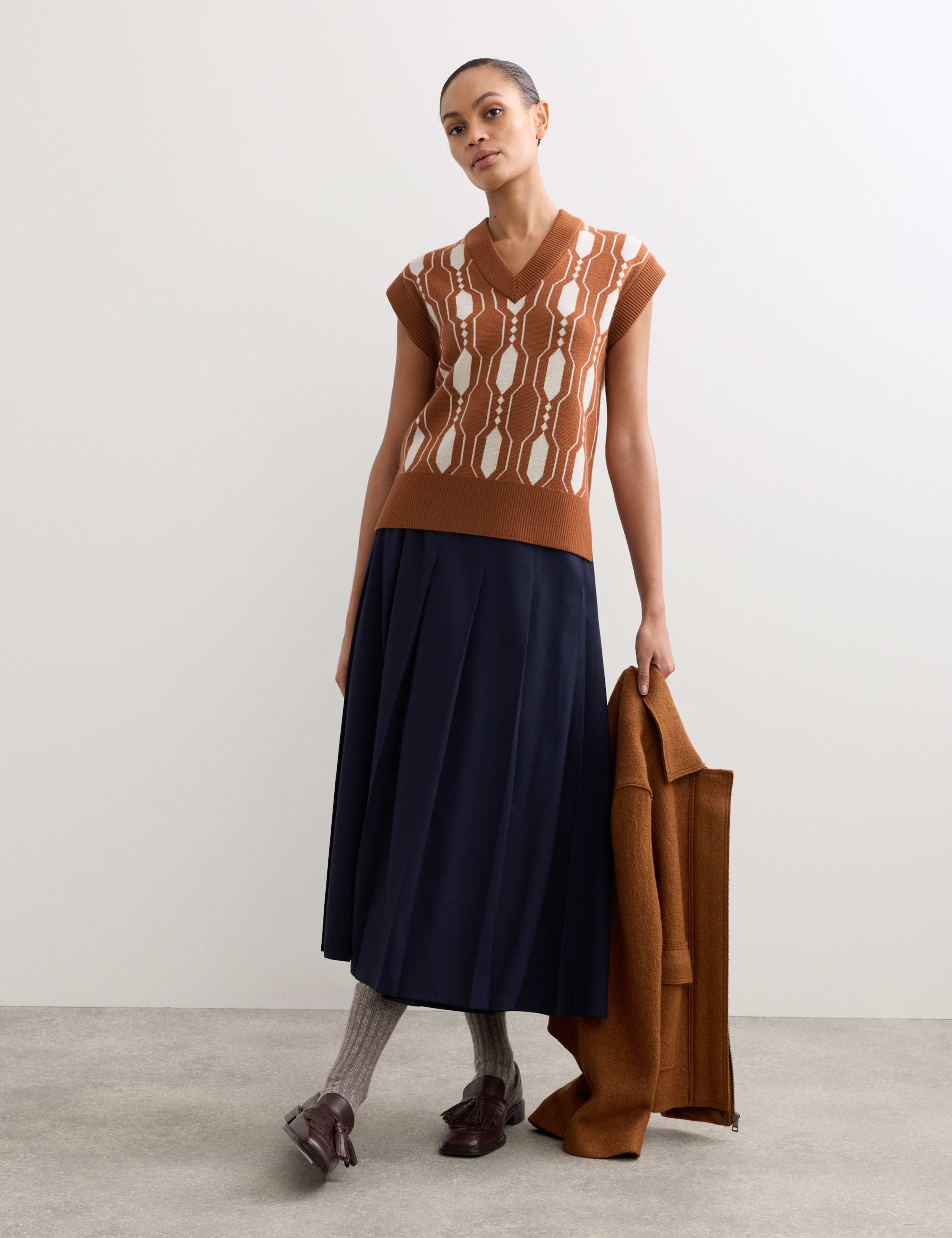 Pure Merino Wool Geometric V-Neck Tabard