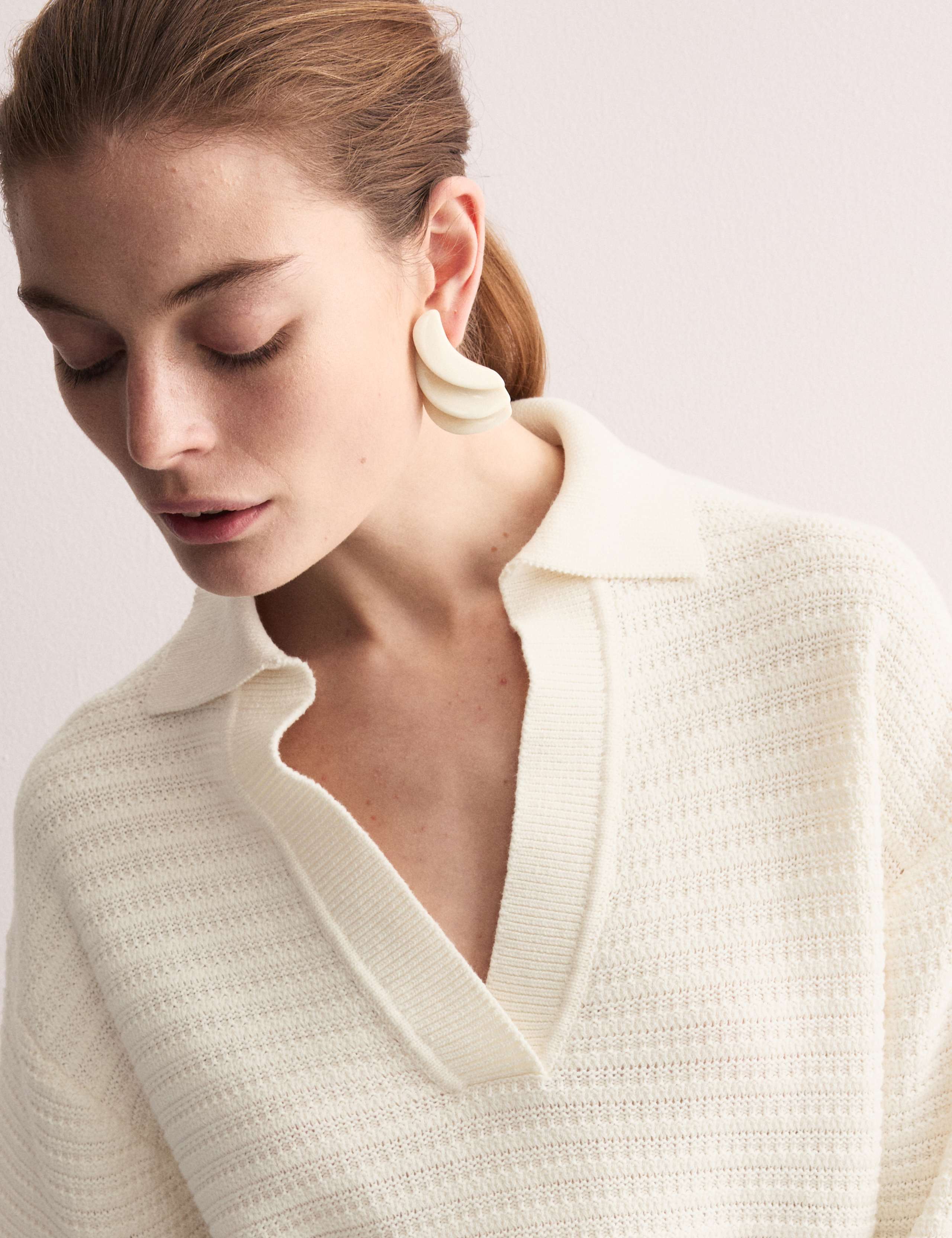 Pure Cotton Textured Collared Relaxed Jumper