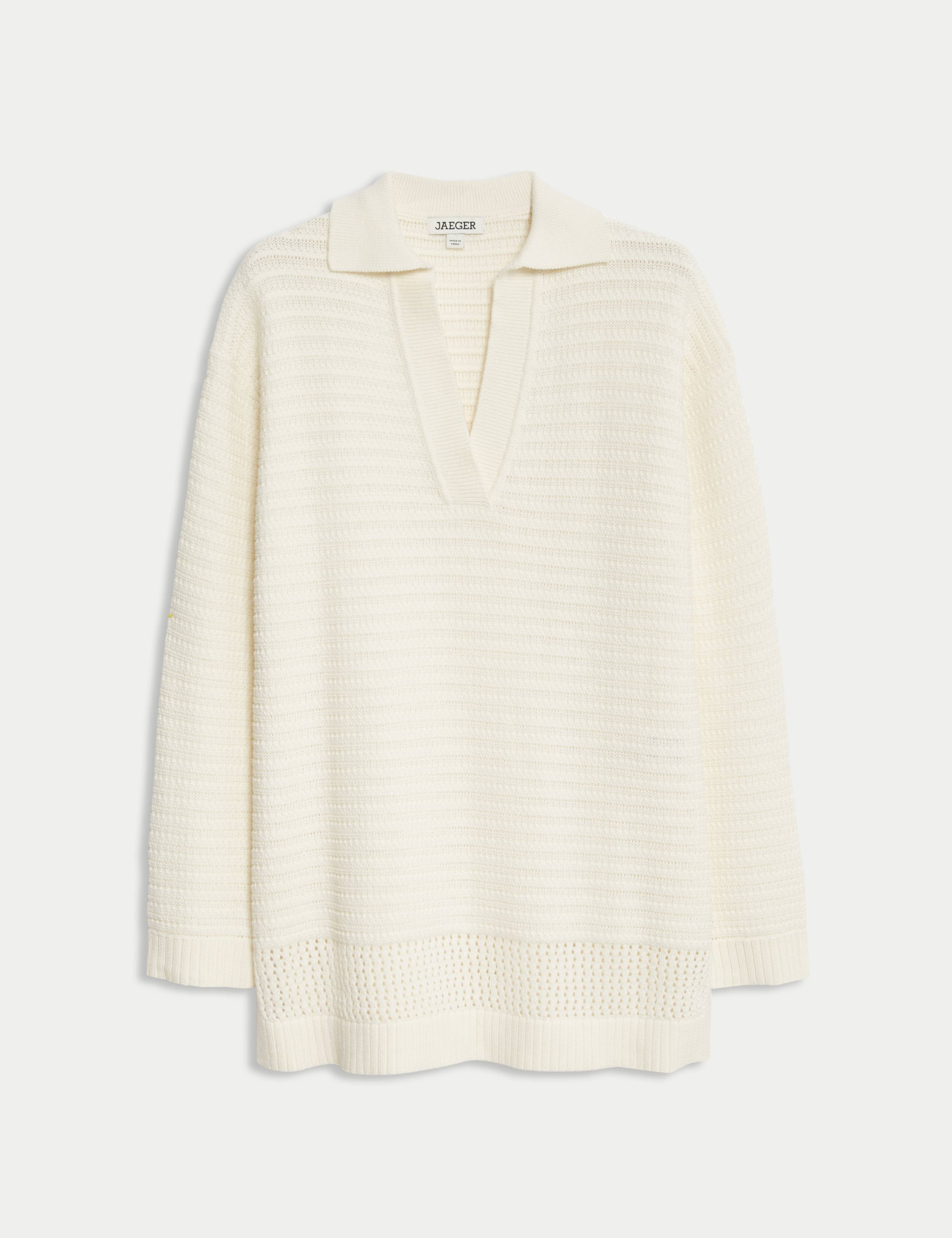 Pure Cotton Textured Collared Relaxed Jumper