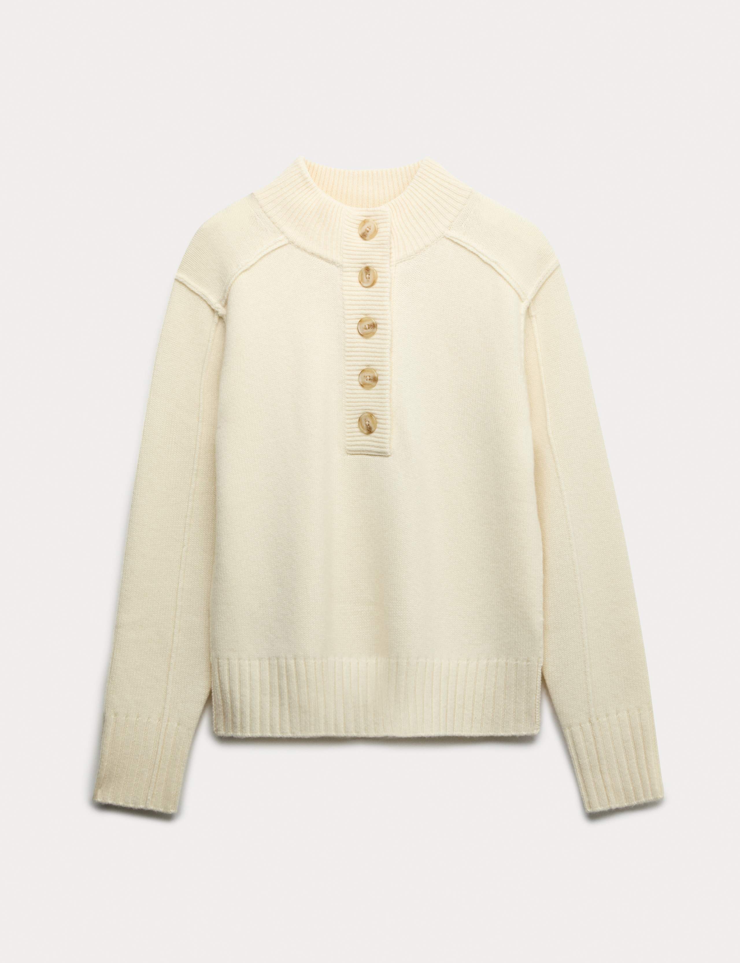 Cashmere Blend Henley Funnel Neck Jumper