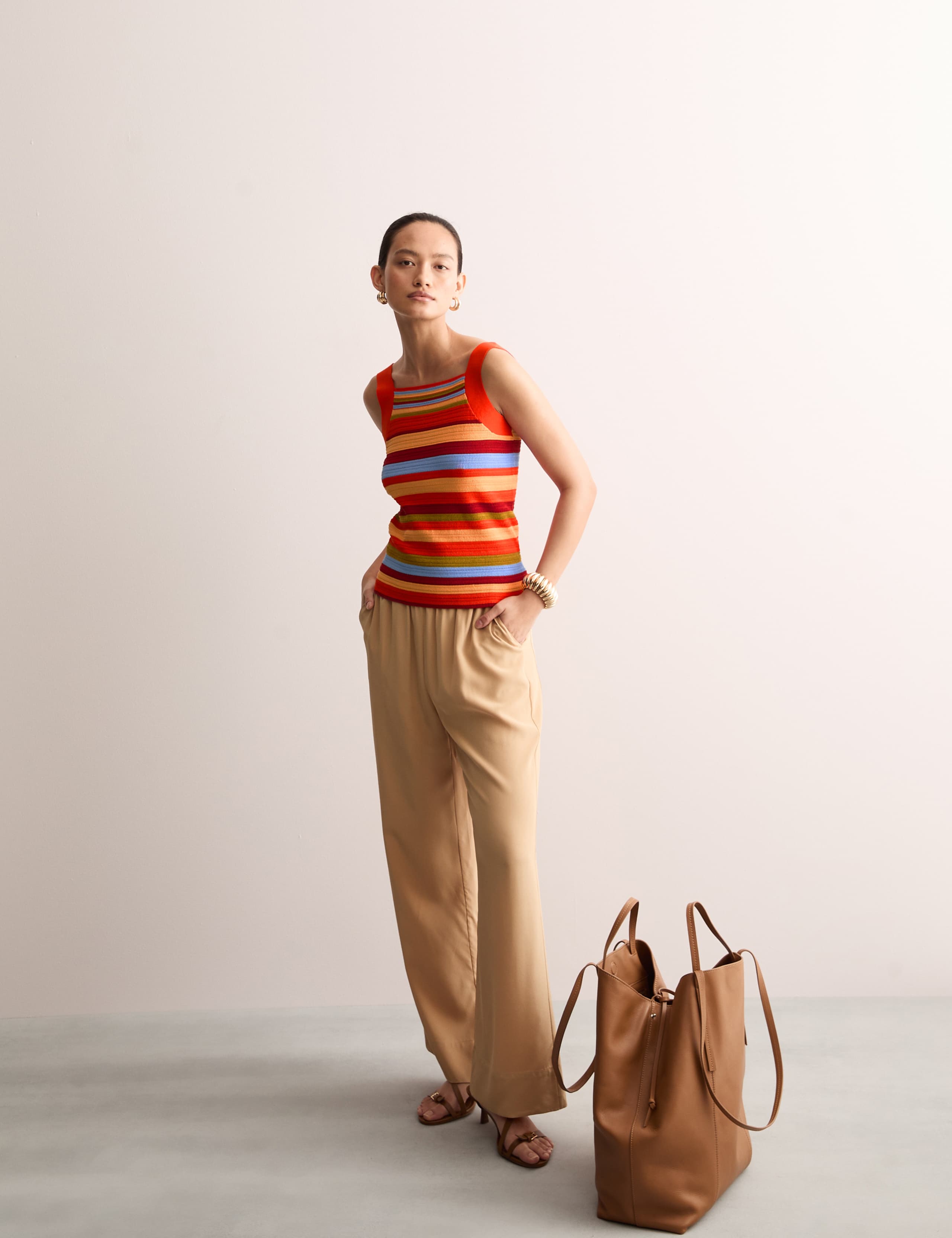 Cotton Blend Knitted Striped Co-ord Vest