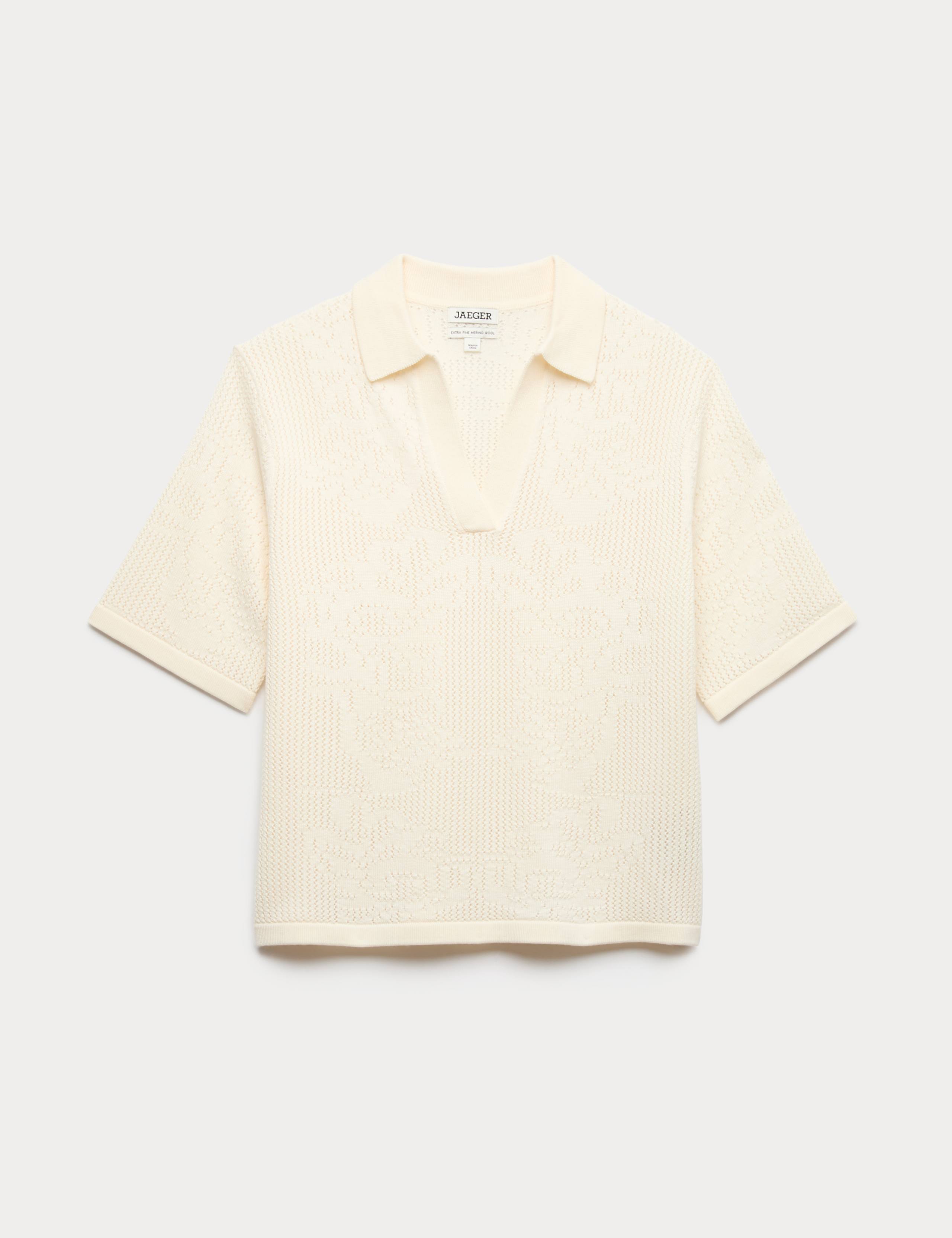 Pure Merino Wool Pointelle Polo Shirt