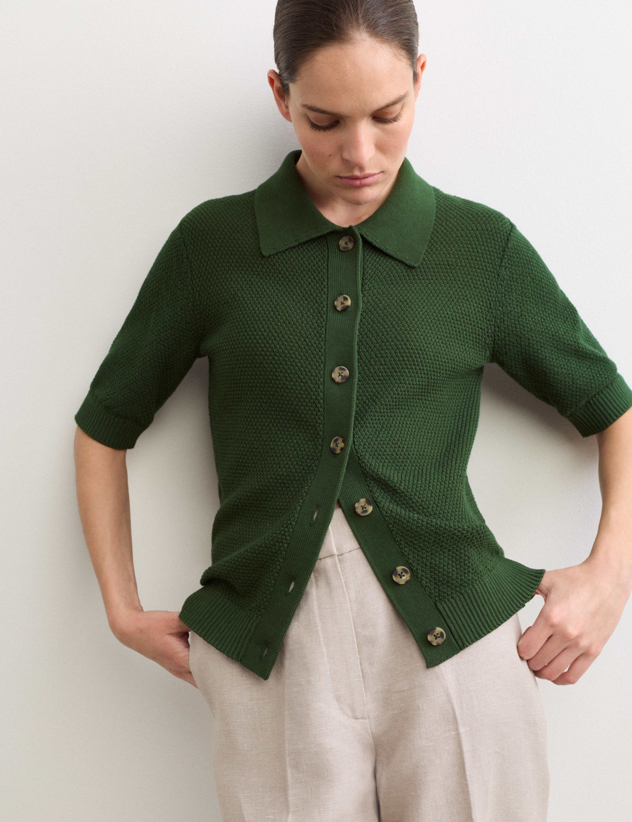 Cotton Rich Collared Cardigan with Silk