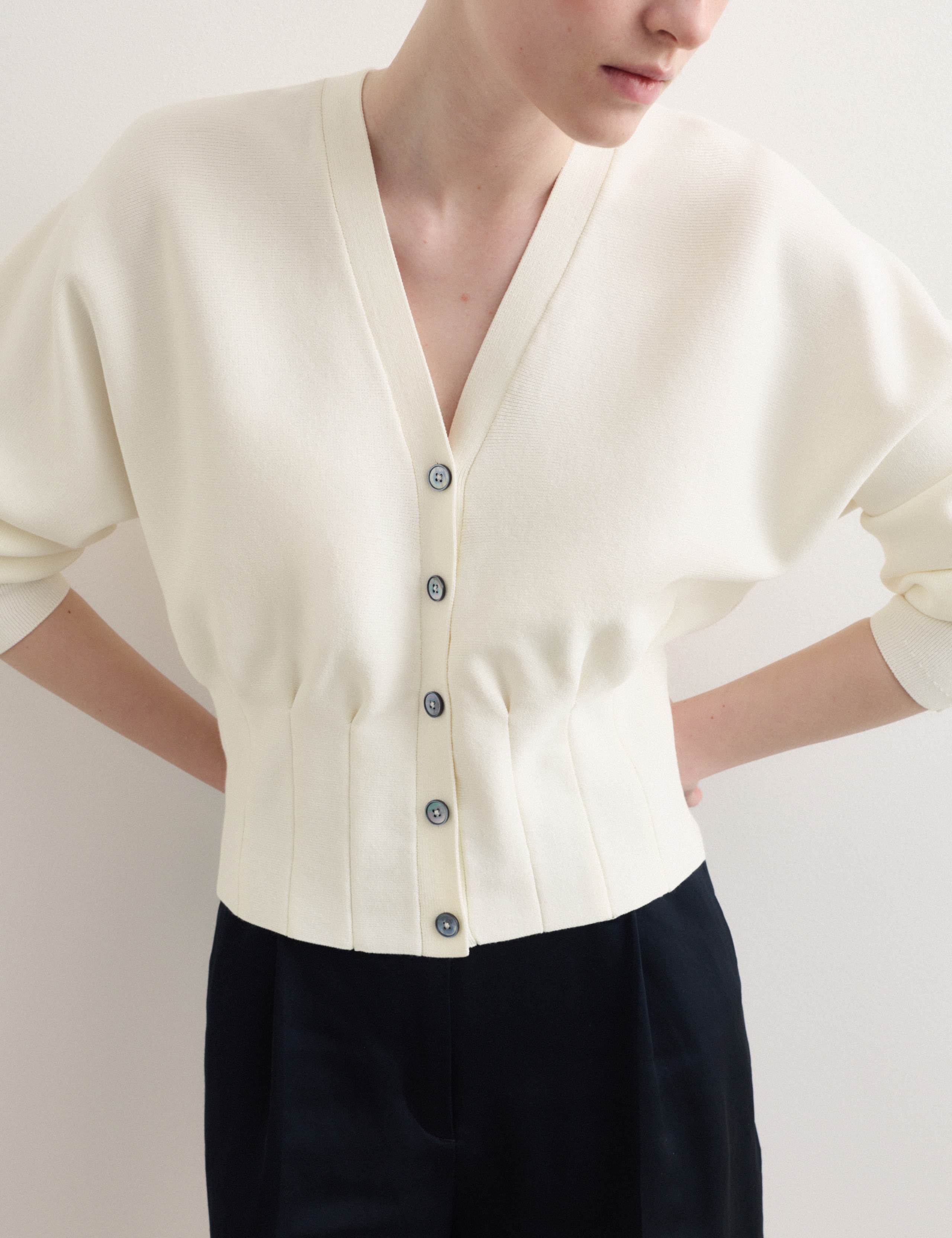 Cotton Blend Pleat Waist Cardigan