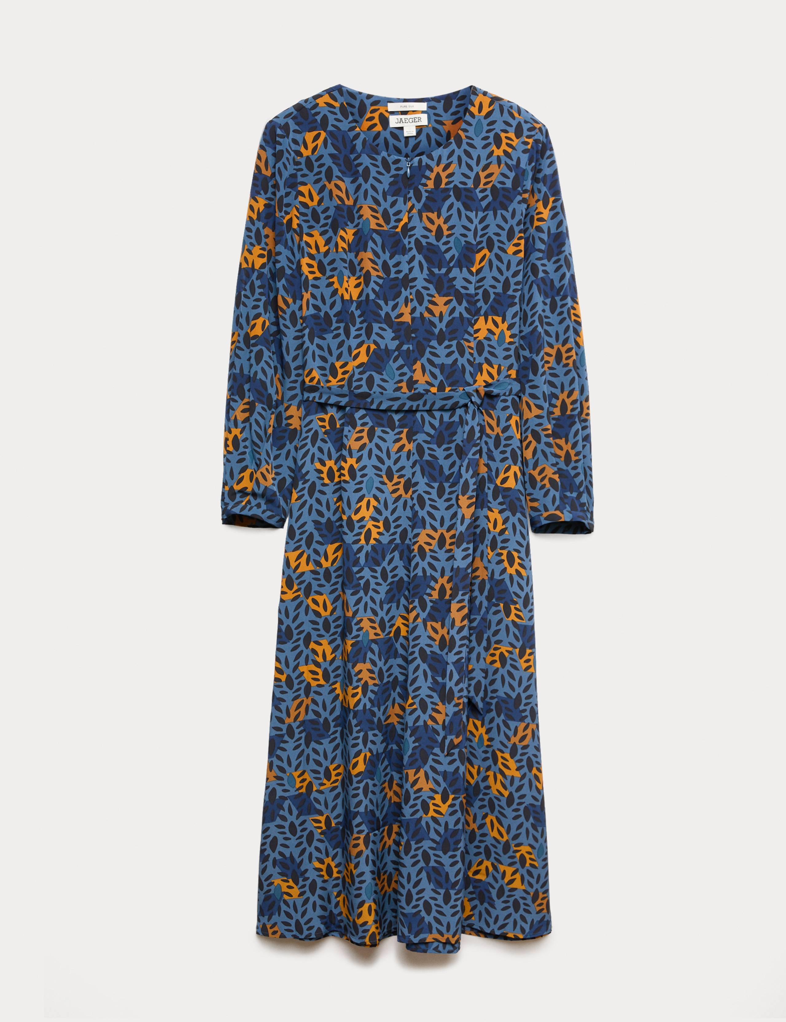 Pure Silk Leaf Print Midi Skater Dress