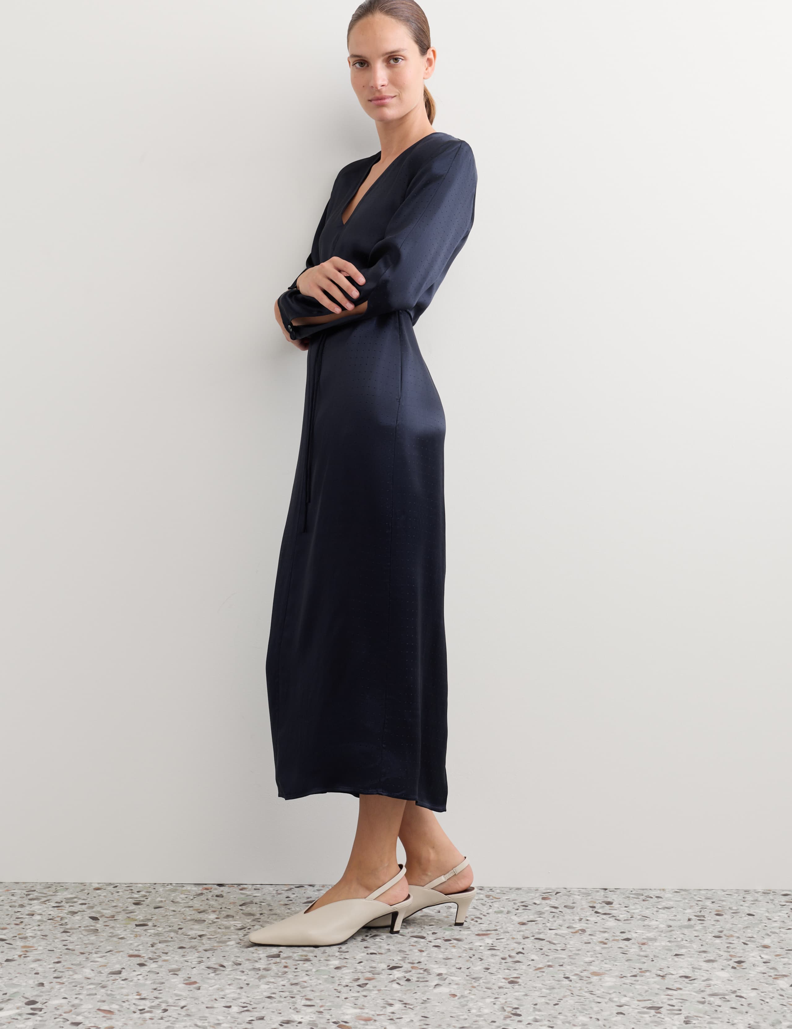 Jacquard V Neck Midi Column Dress