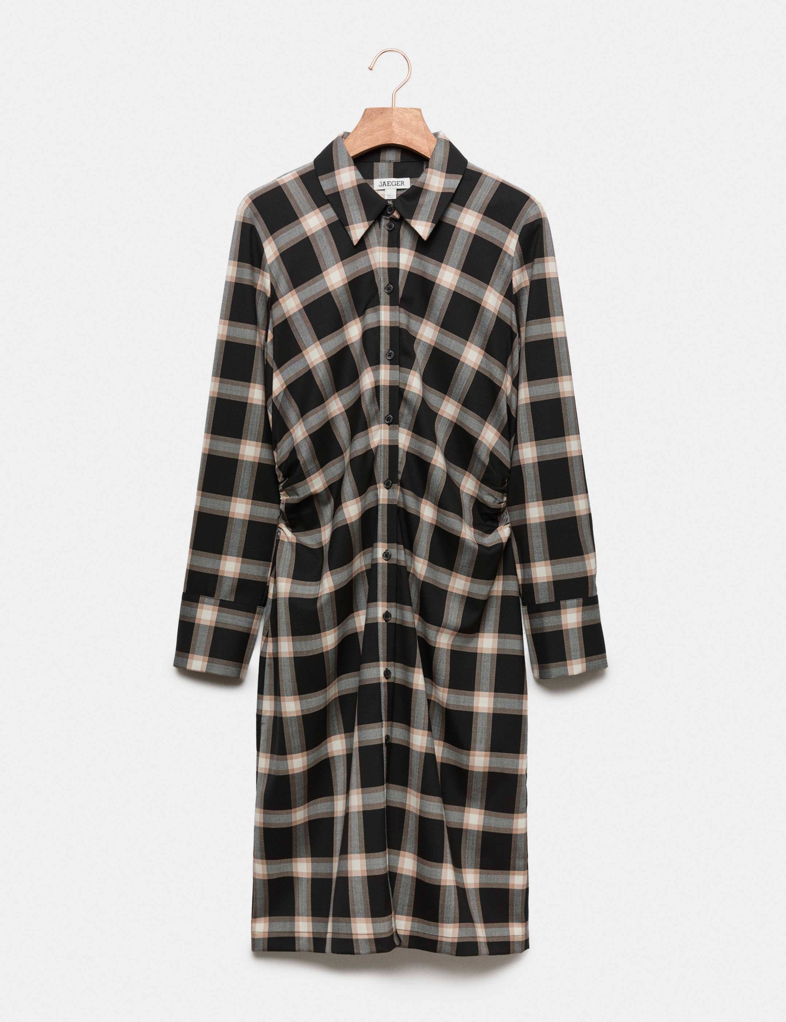 Wool Rich Checked Collared Midi Shirt Dress