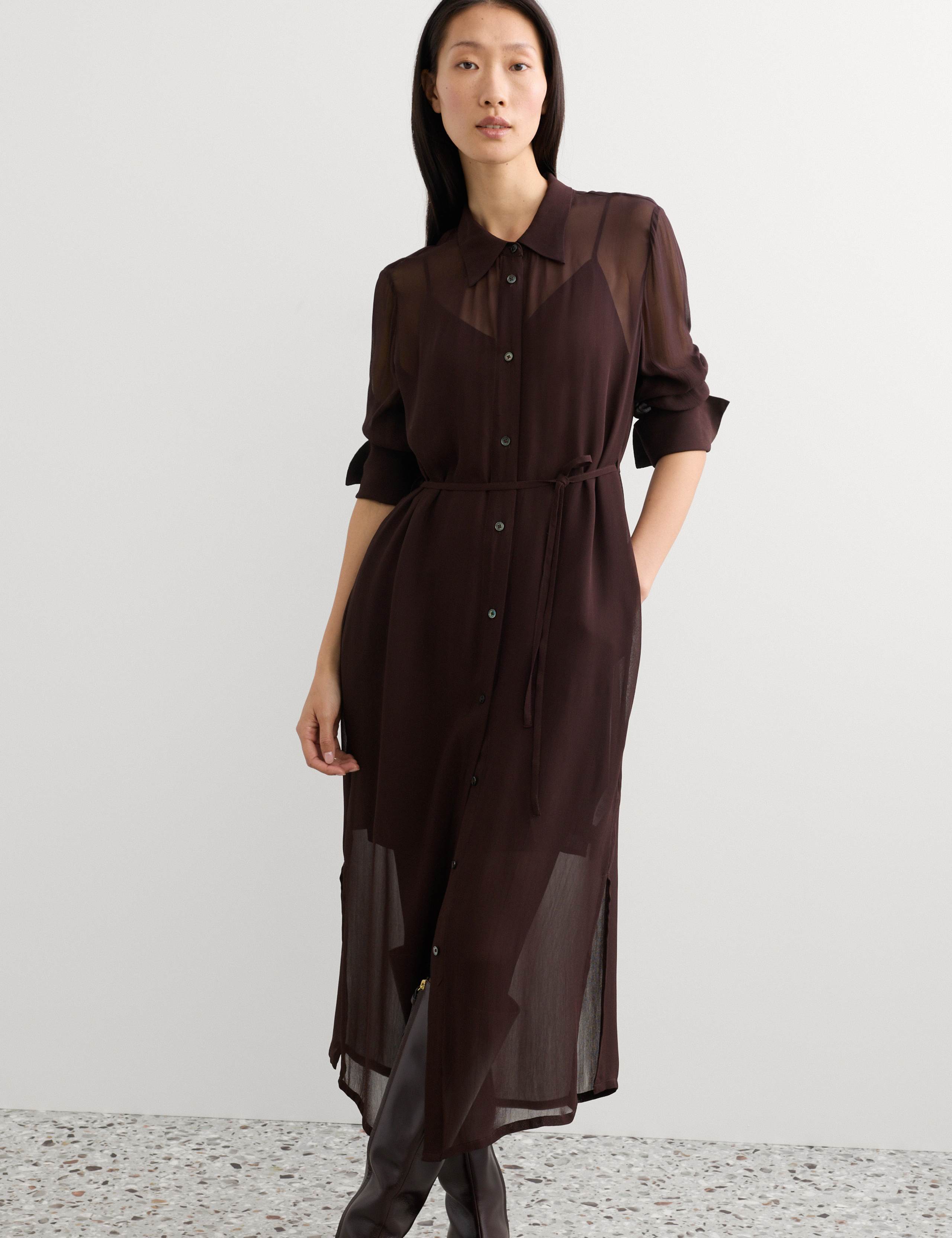 Georgette Collared Midi Shirt Dress