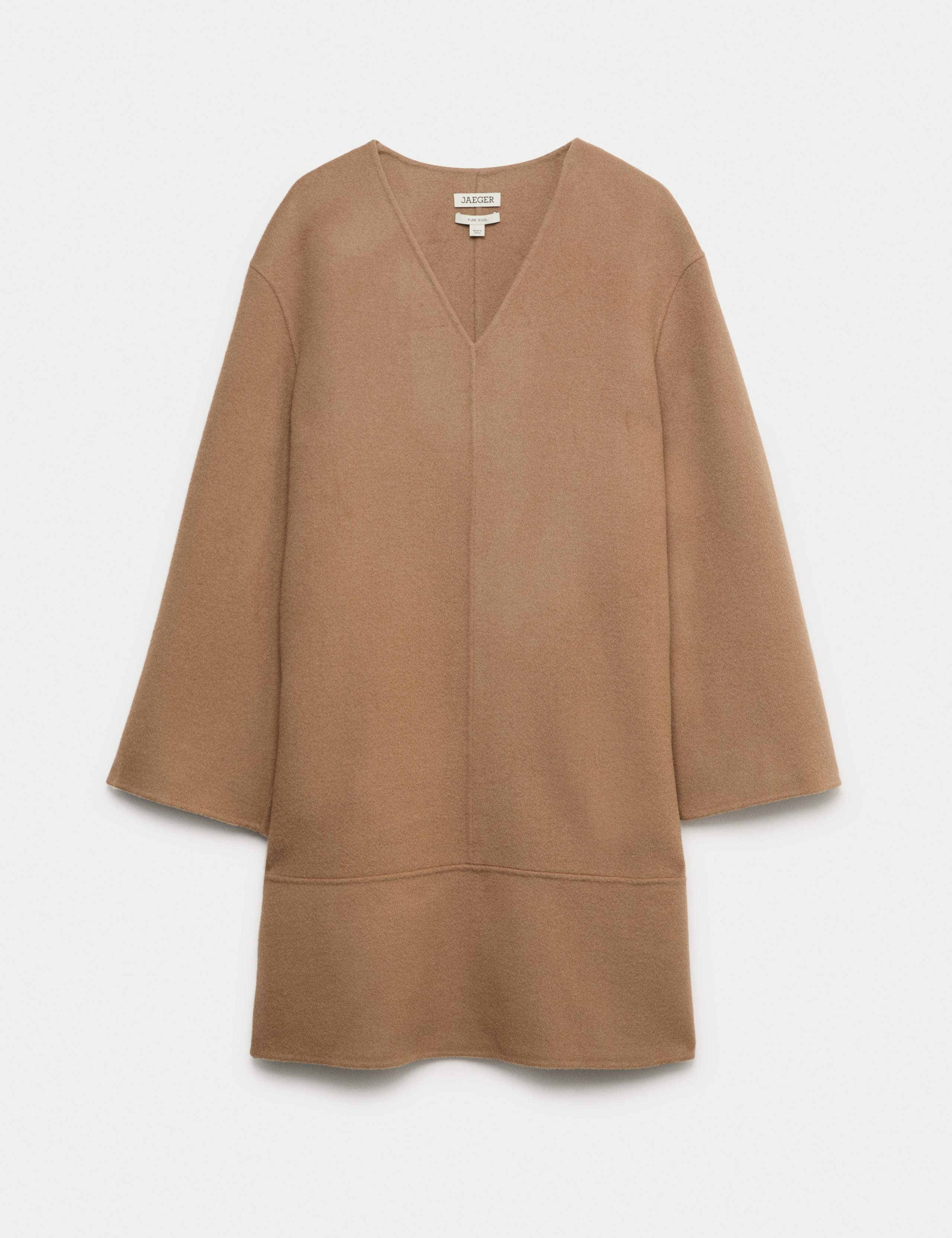 Pure Wool V-Neck Knee Length Shift Dress