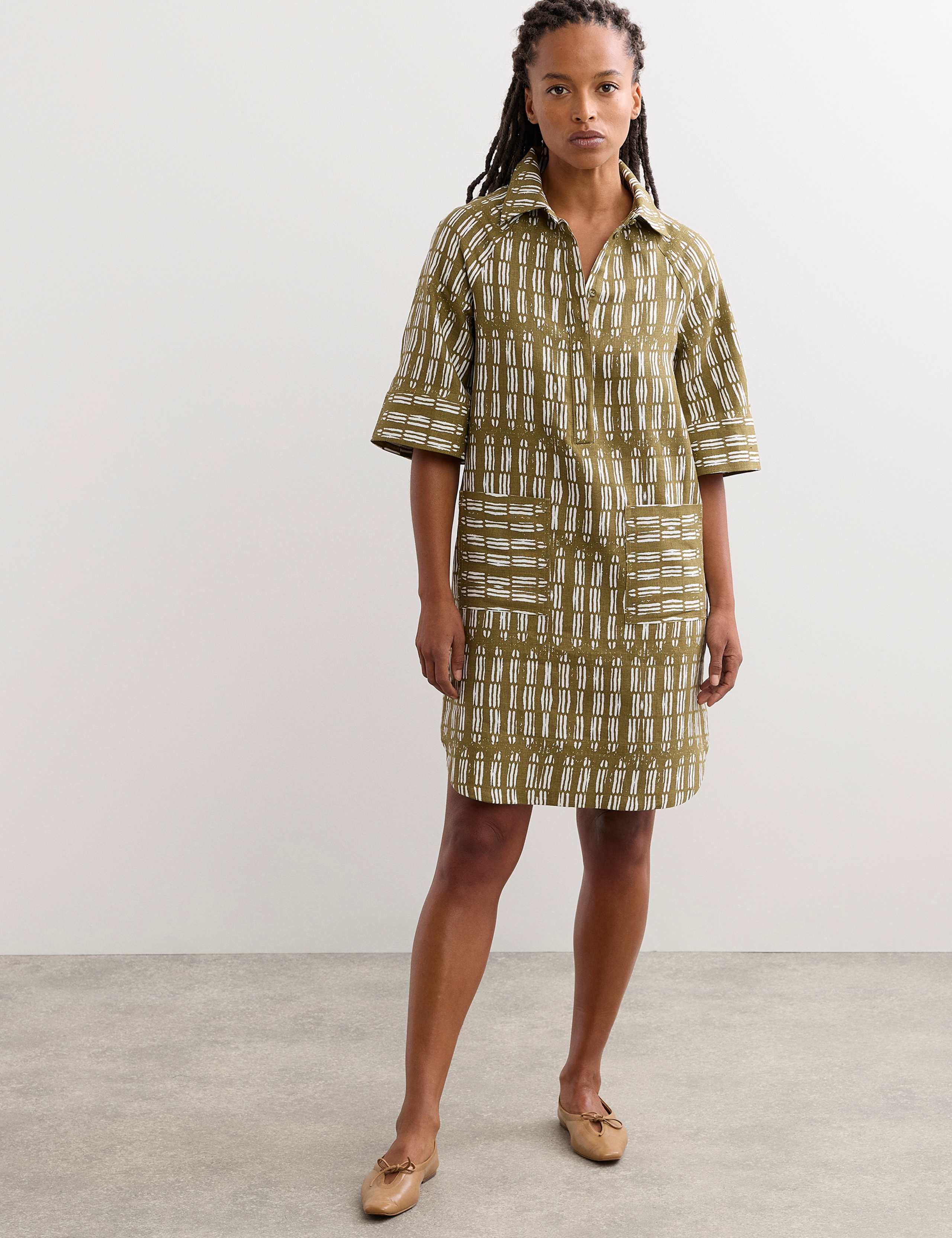 Pure Linen Dash Print Shift Dress