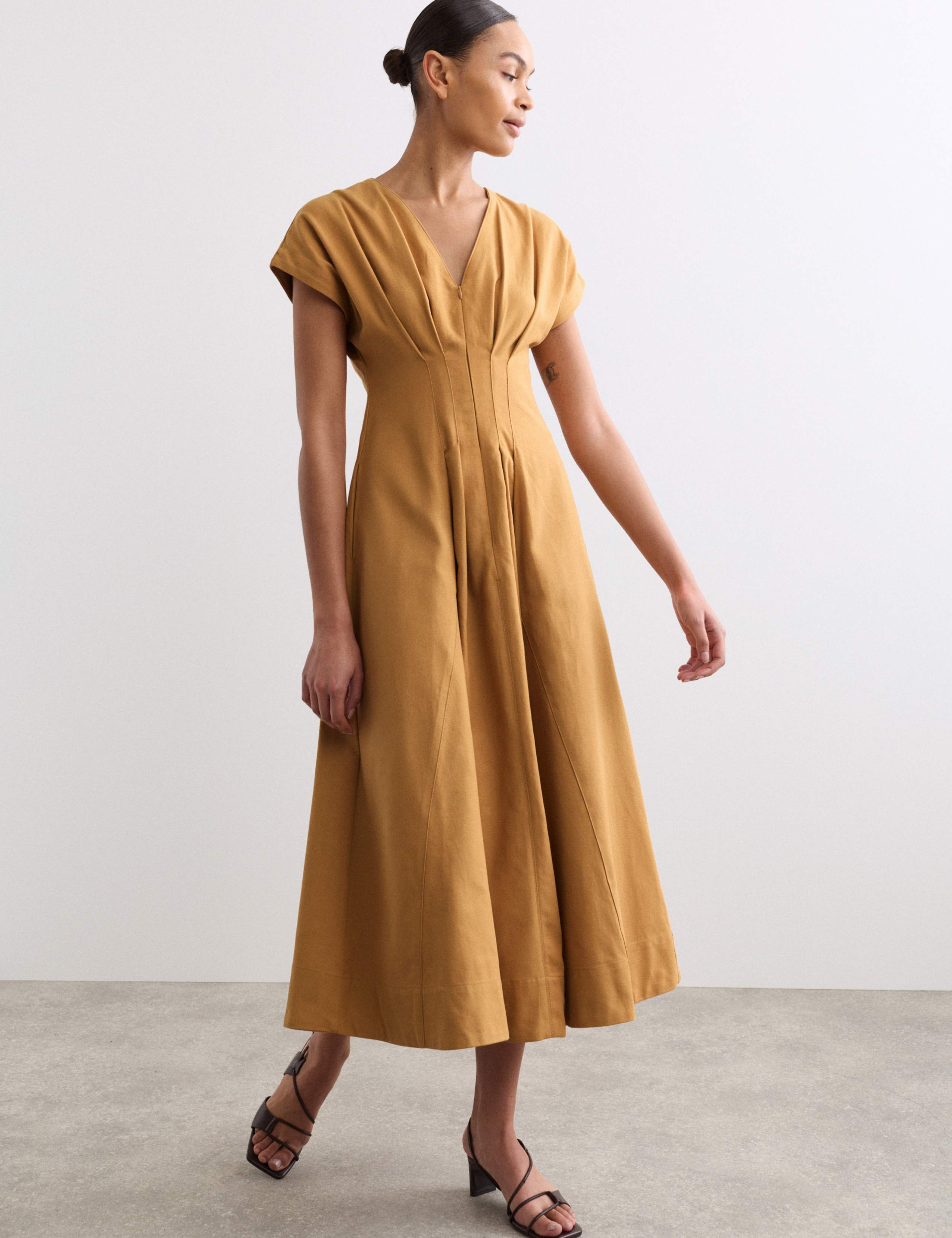 Lyocell Blend V-Neck Midi Skater Dress