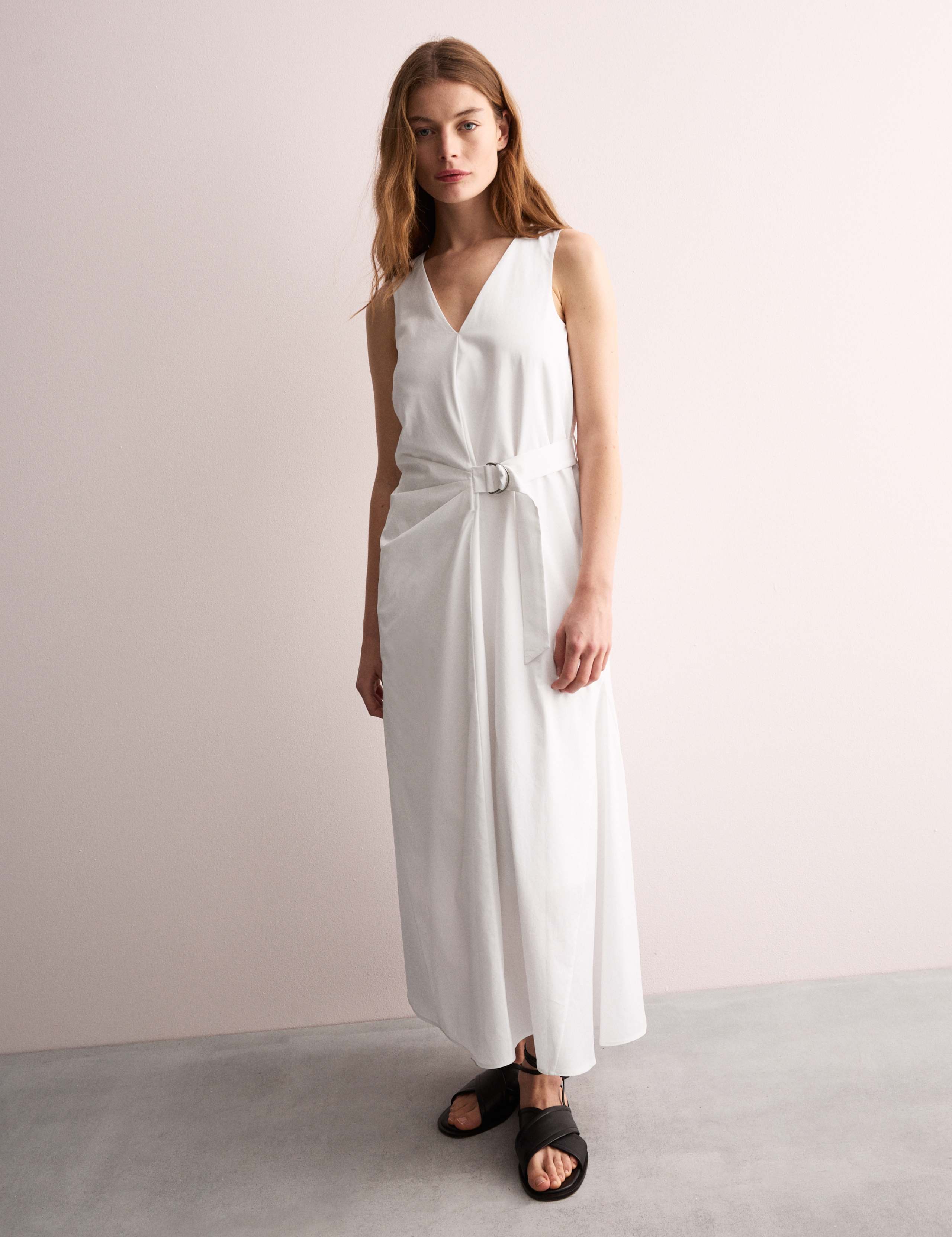 Pure Cotton V-Neck Midi Wrap Dress