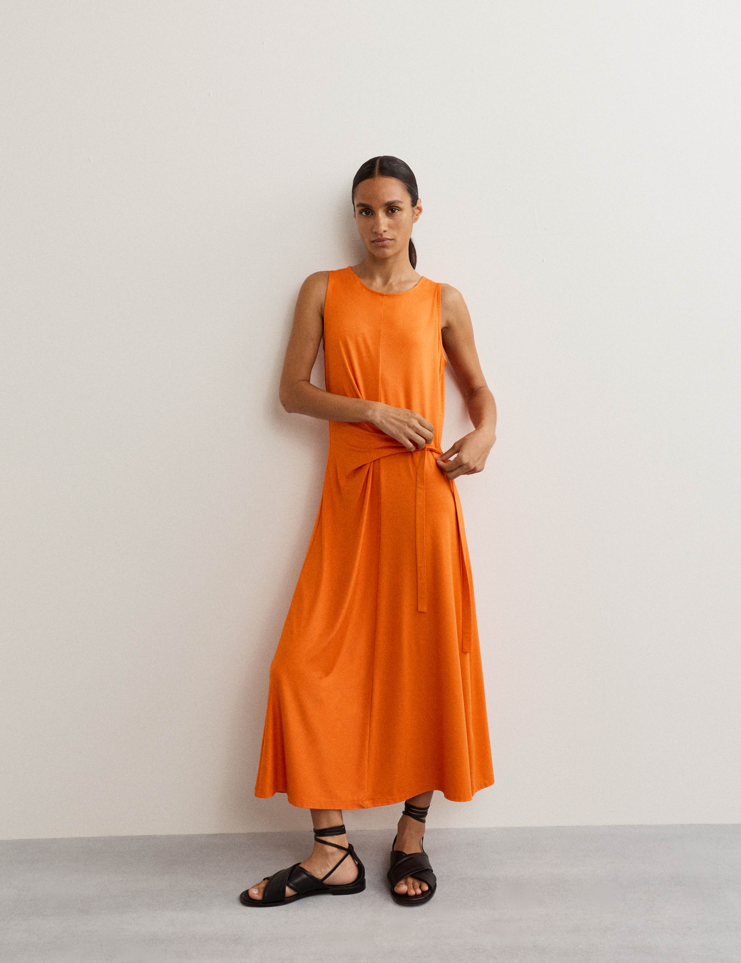 Jersey Tie Waist Midi Waisted Dress