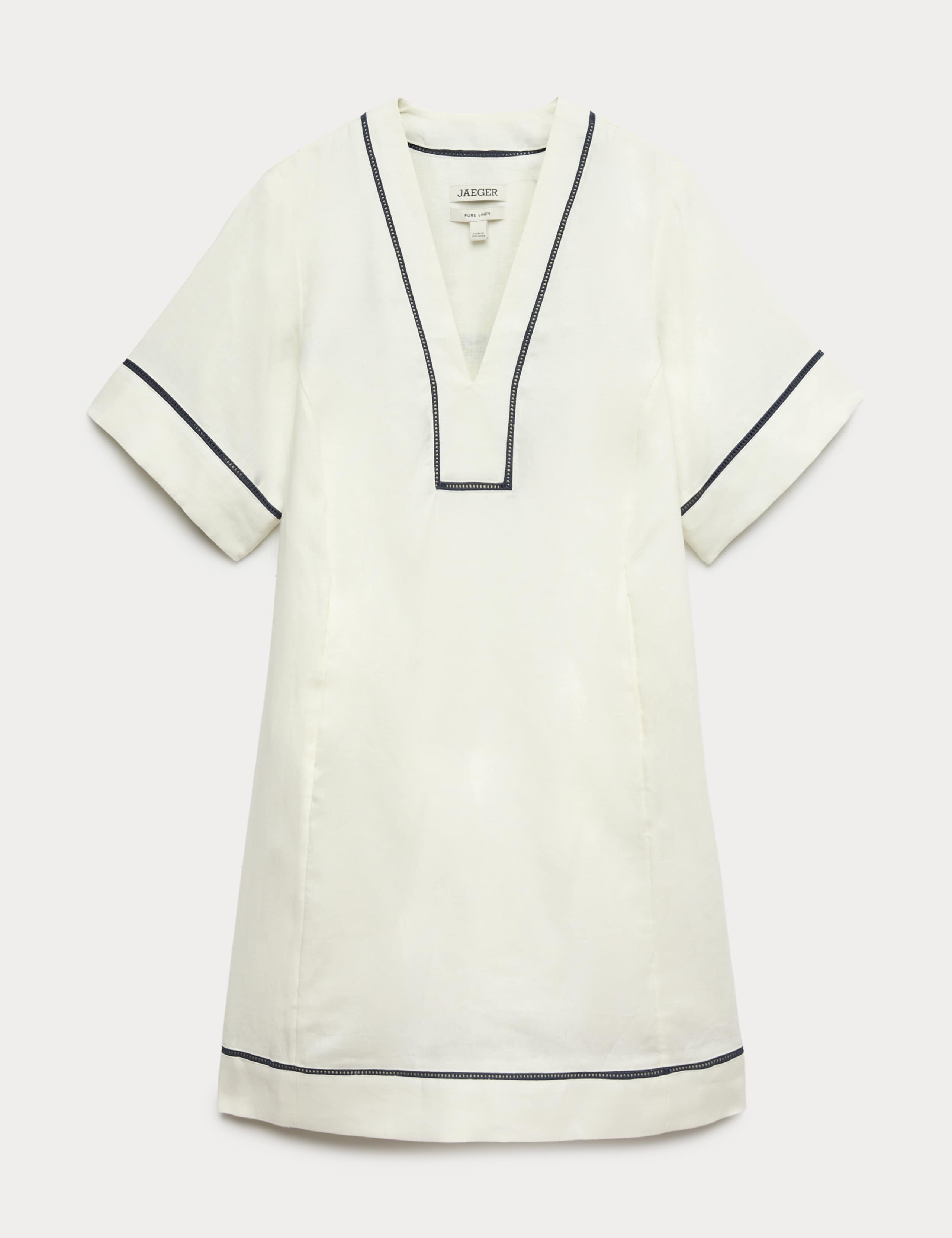 Pure Linen V-Neck Knee Length Shift Dress