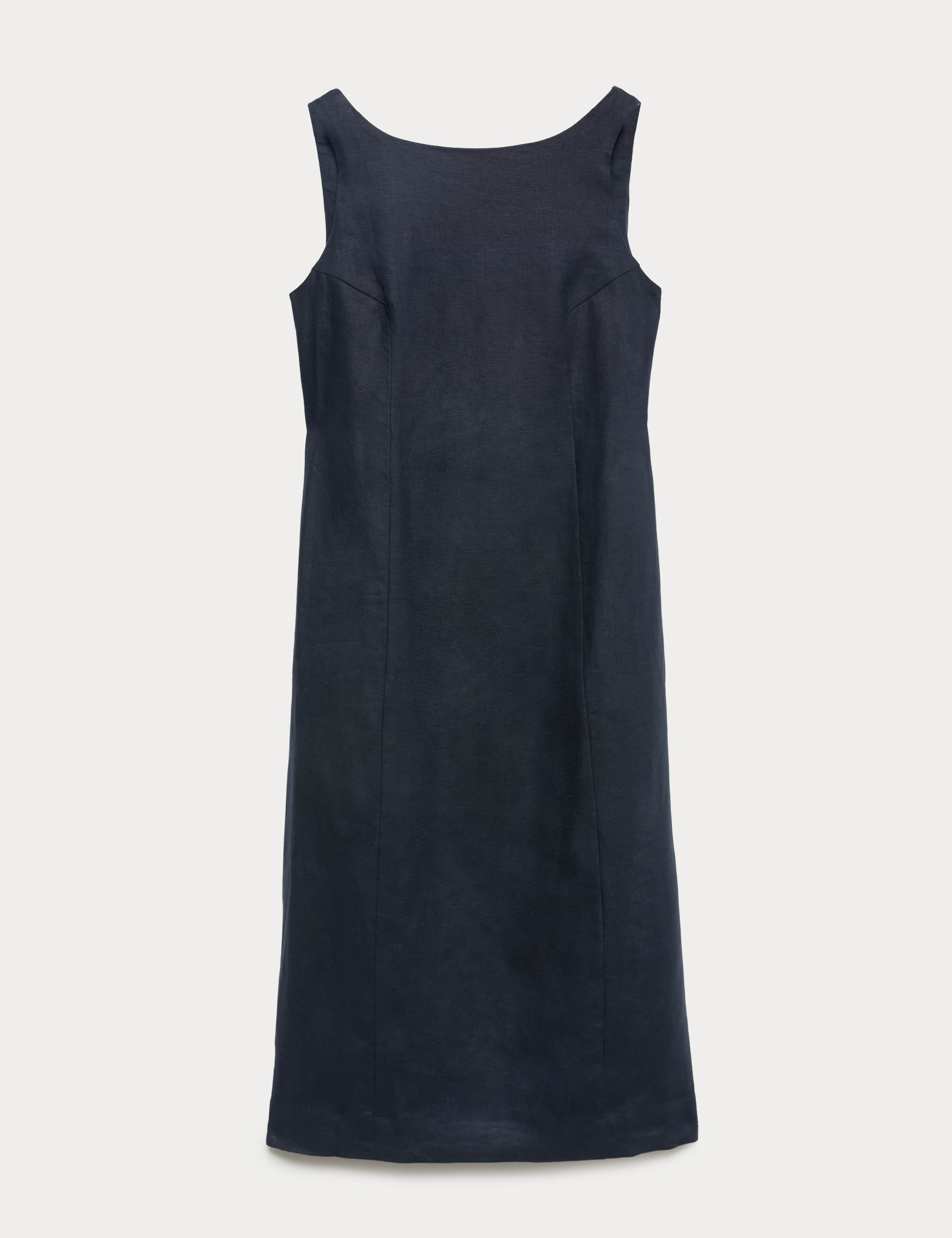 Pure Linen Slash Neck Midi Column Dress