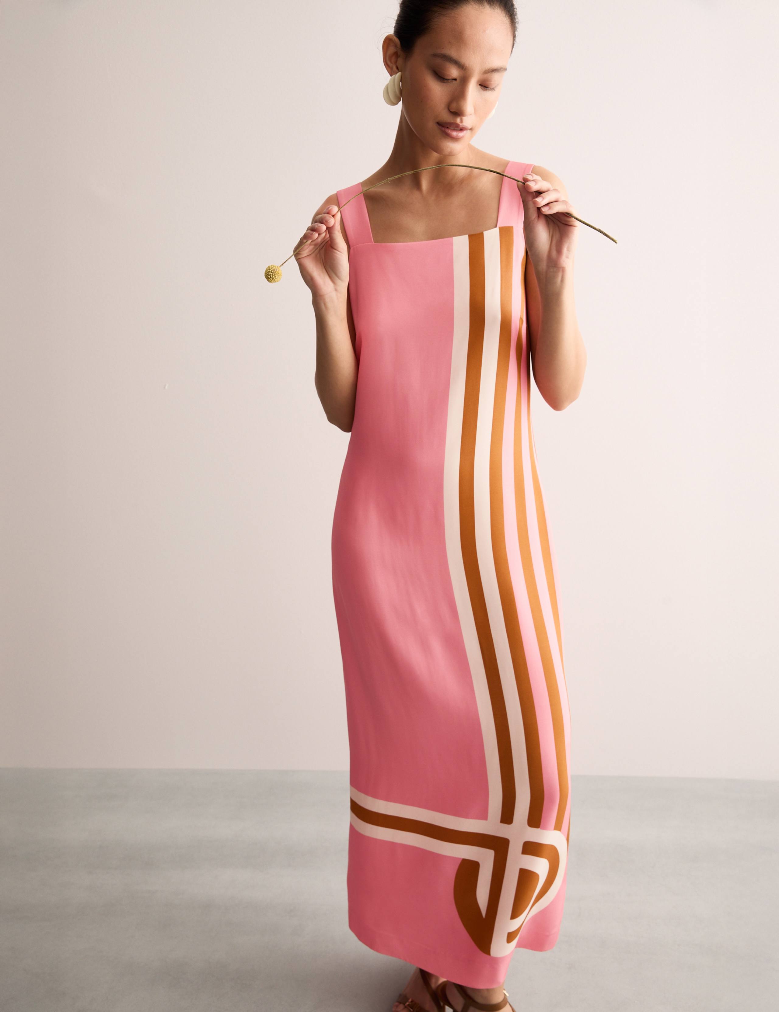 Printed Square Neck Midi Column Dress