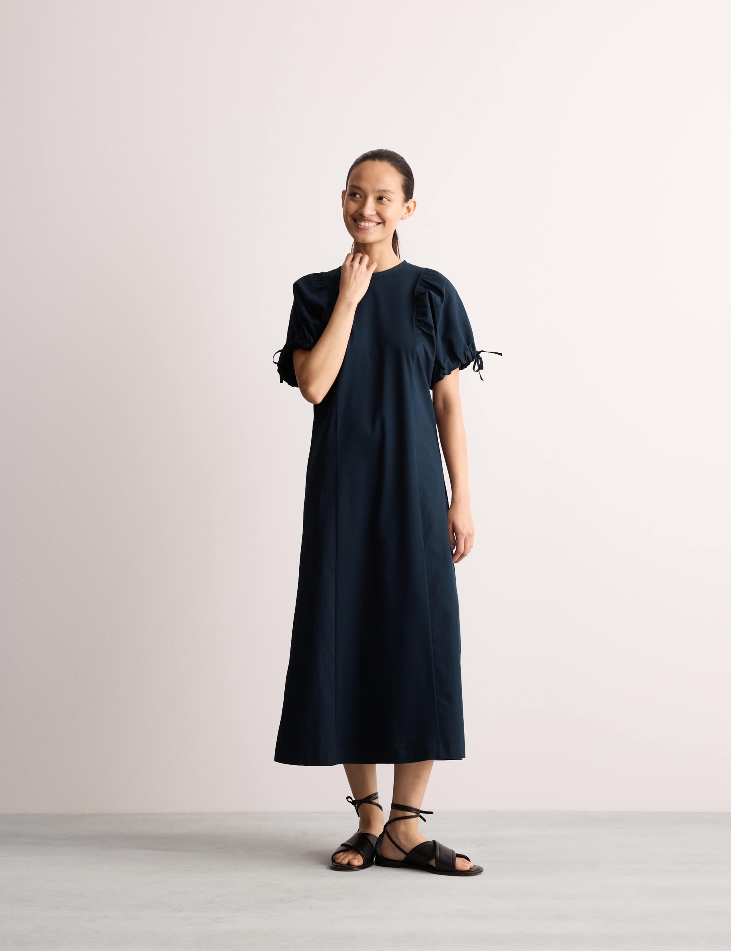 Pure Cotton Tie Detail Midi Shift Dress
