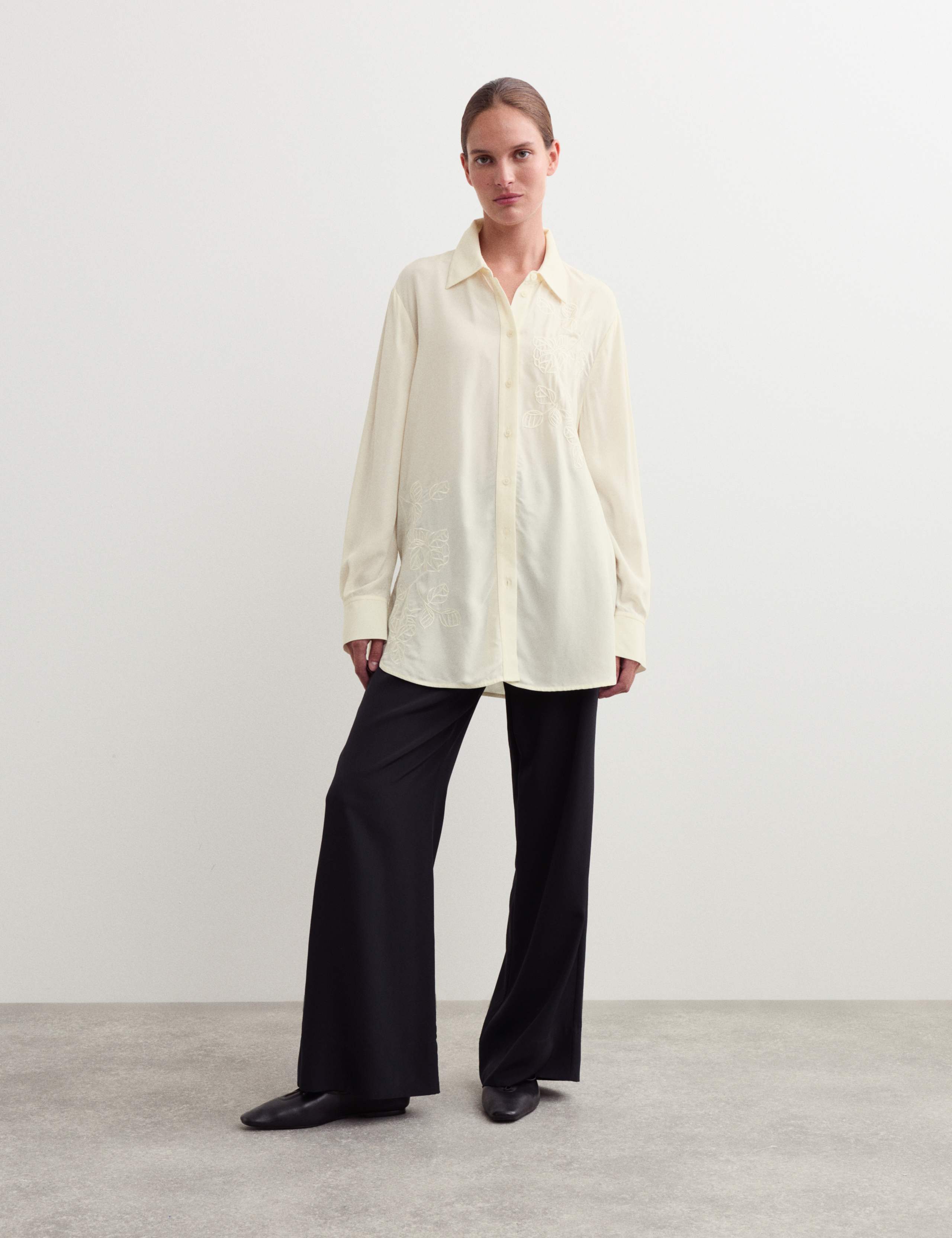 Embroidered Collared Button Through Shirt