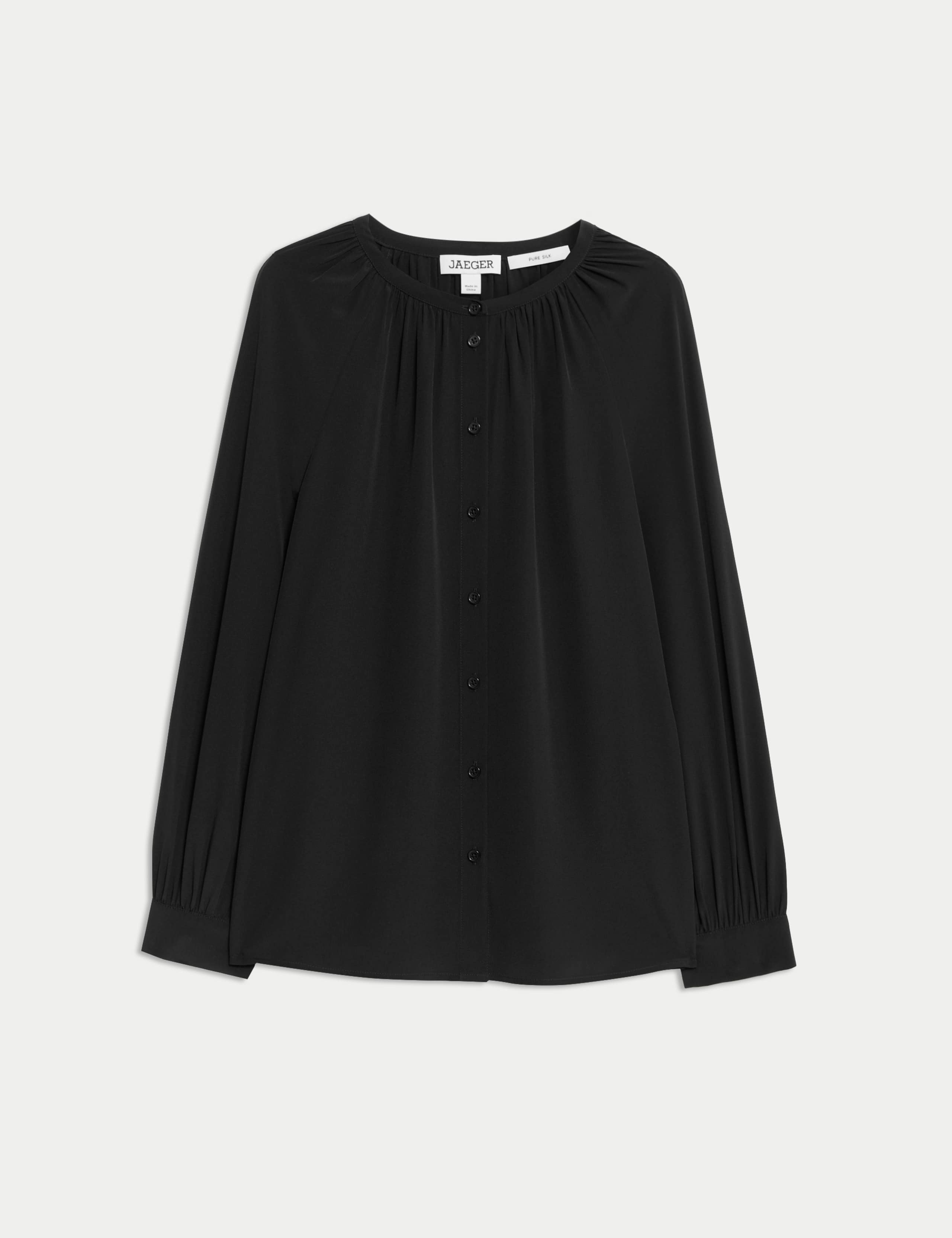 Pure Silk Gathered Neck Button Through Top