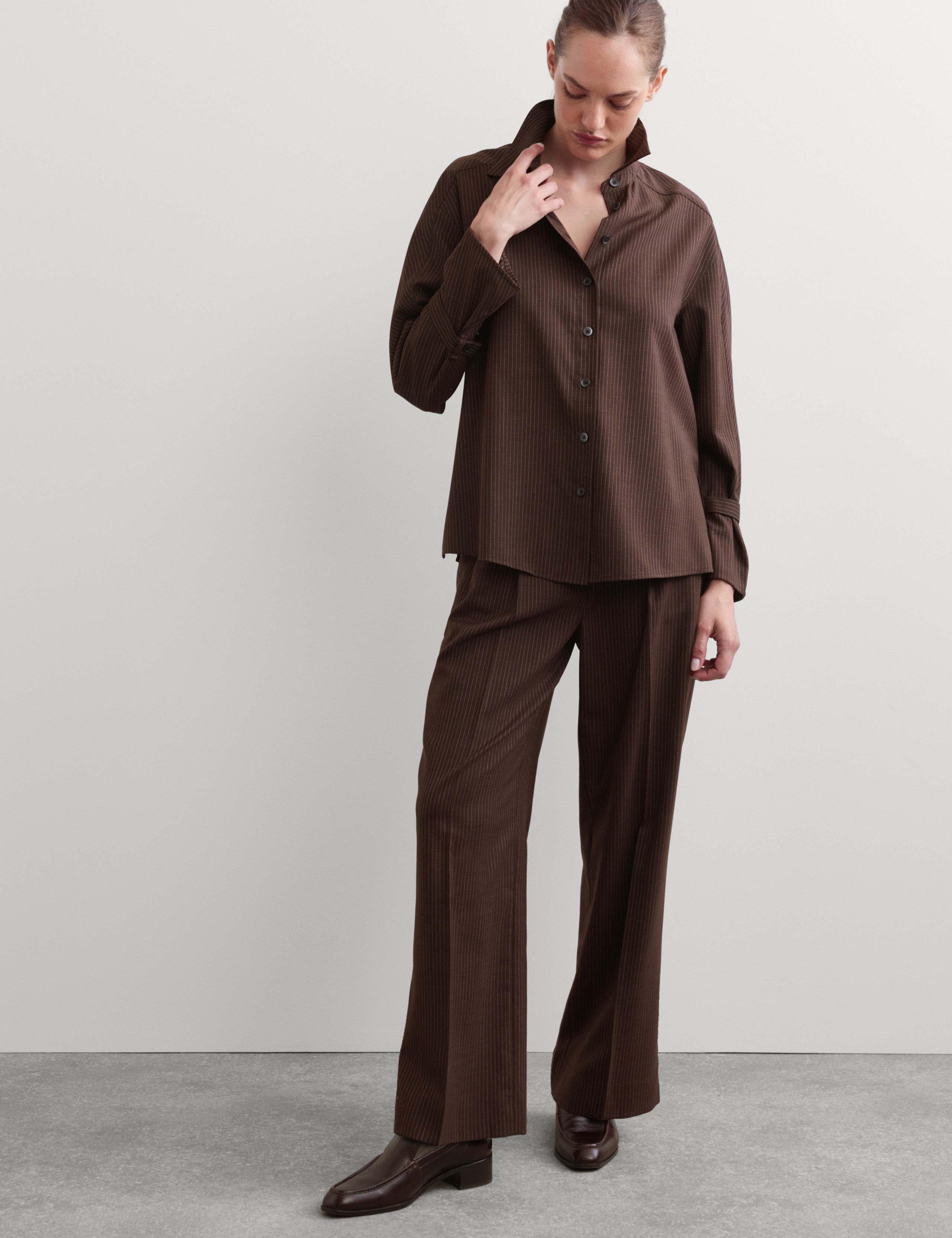 Wool Rich Pinstripe Collared Shirt