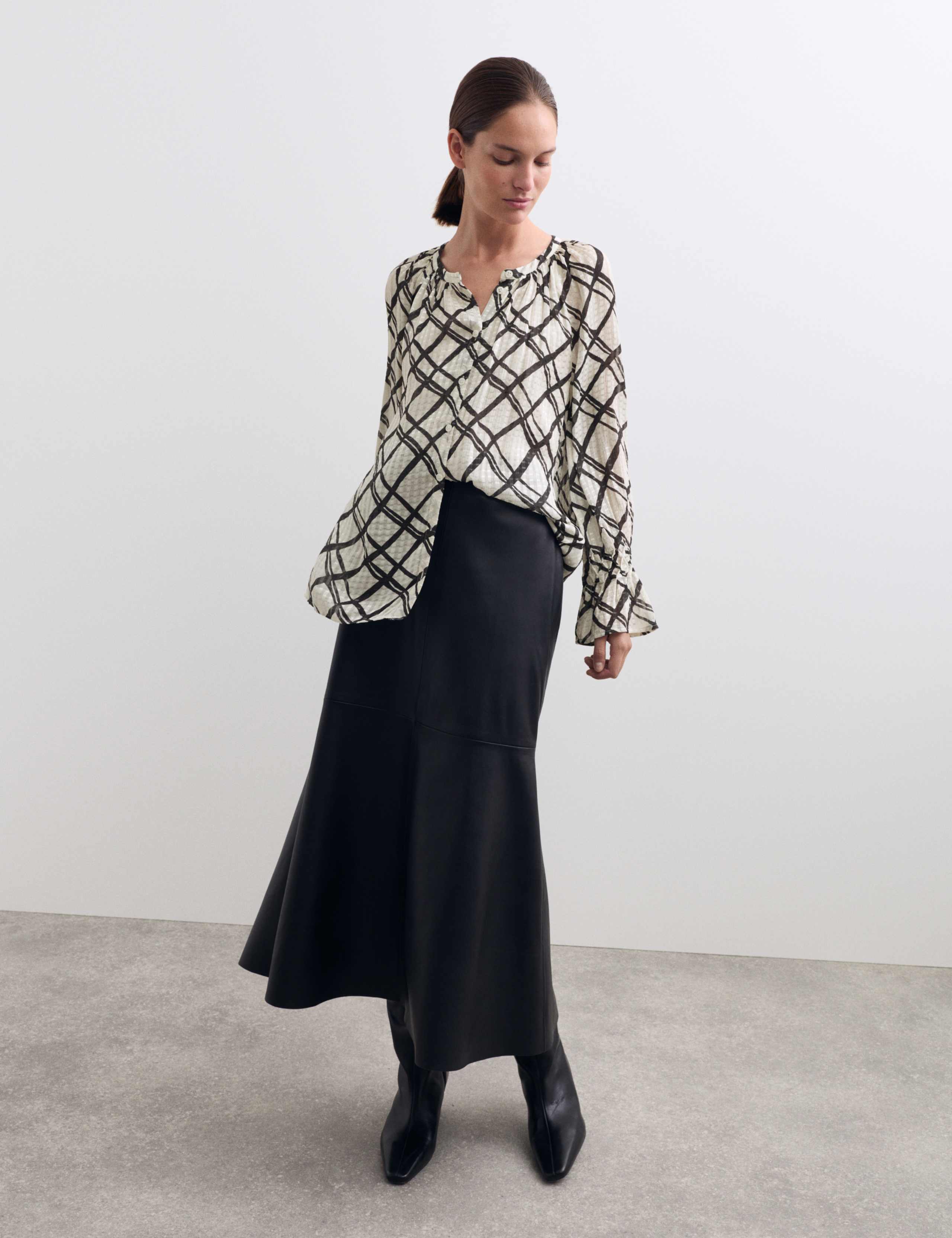 Checked Round Neck Blouse