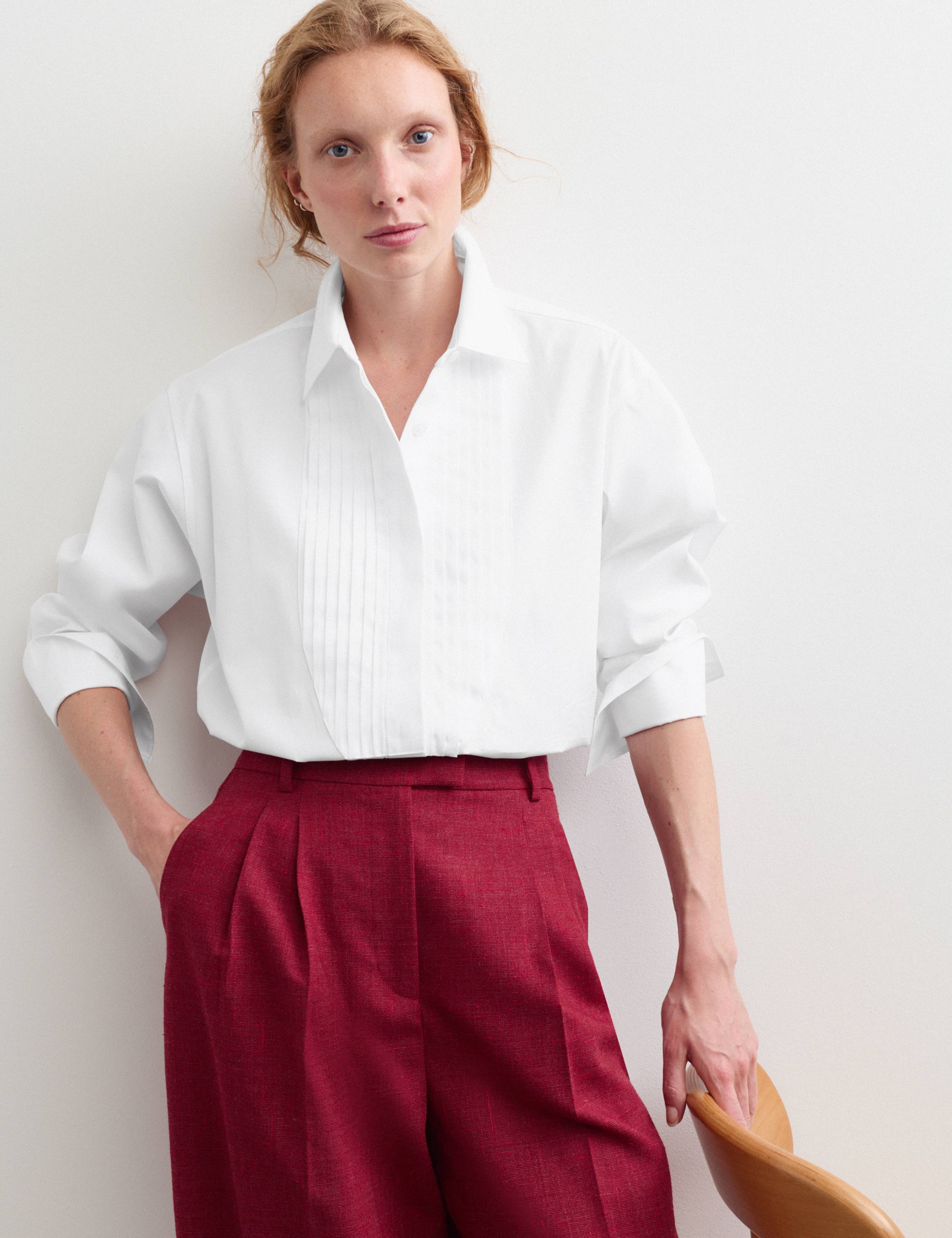 Pure Cotton Collared Bib Detail Shirt