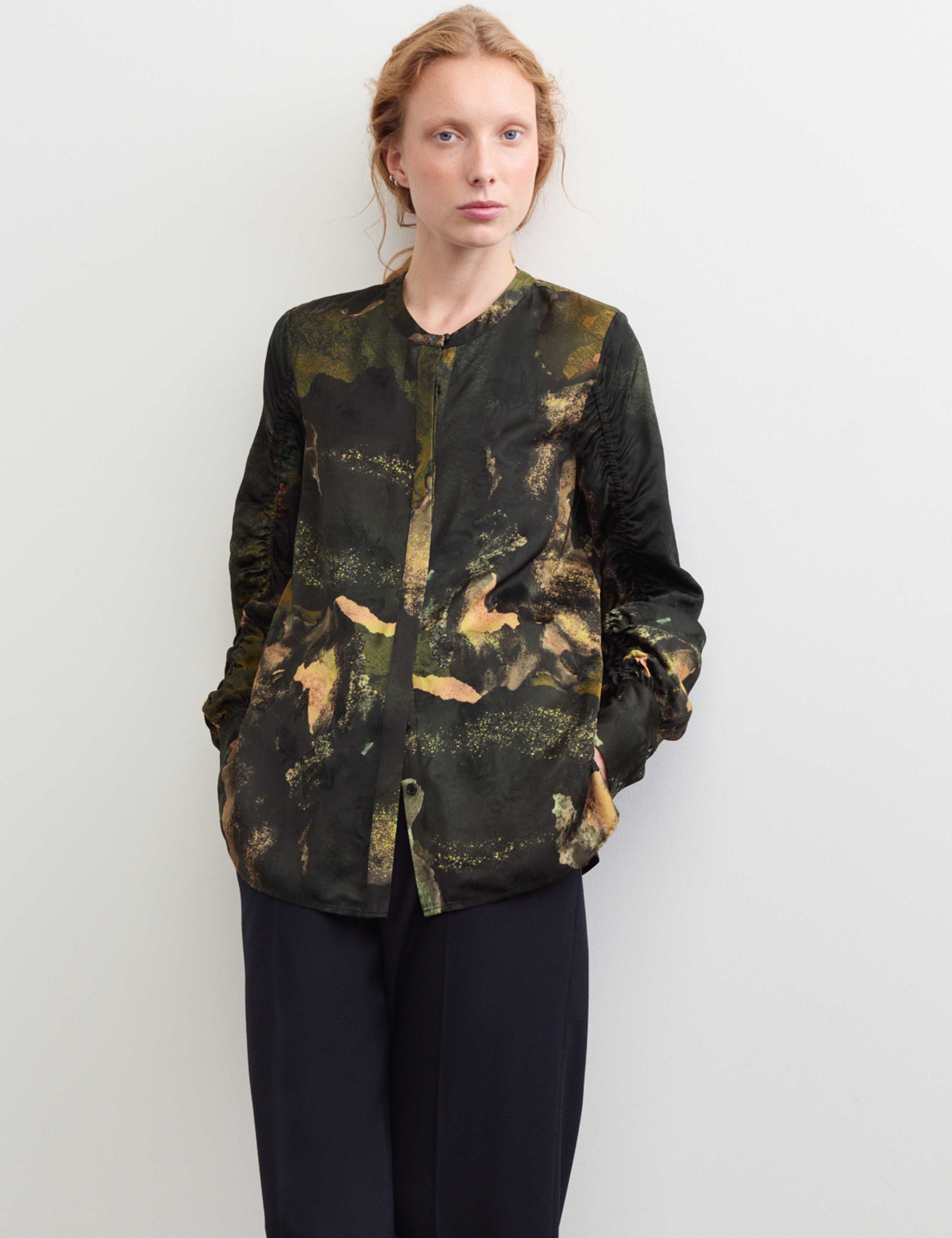 Printed Jacquard Collarless Top