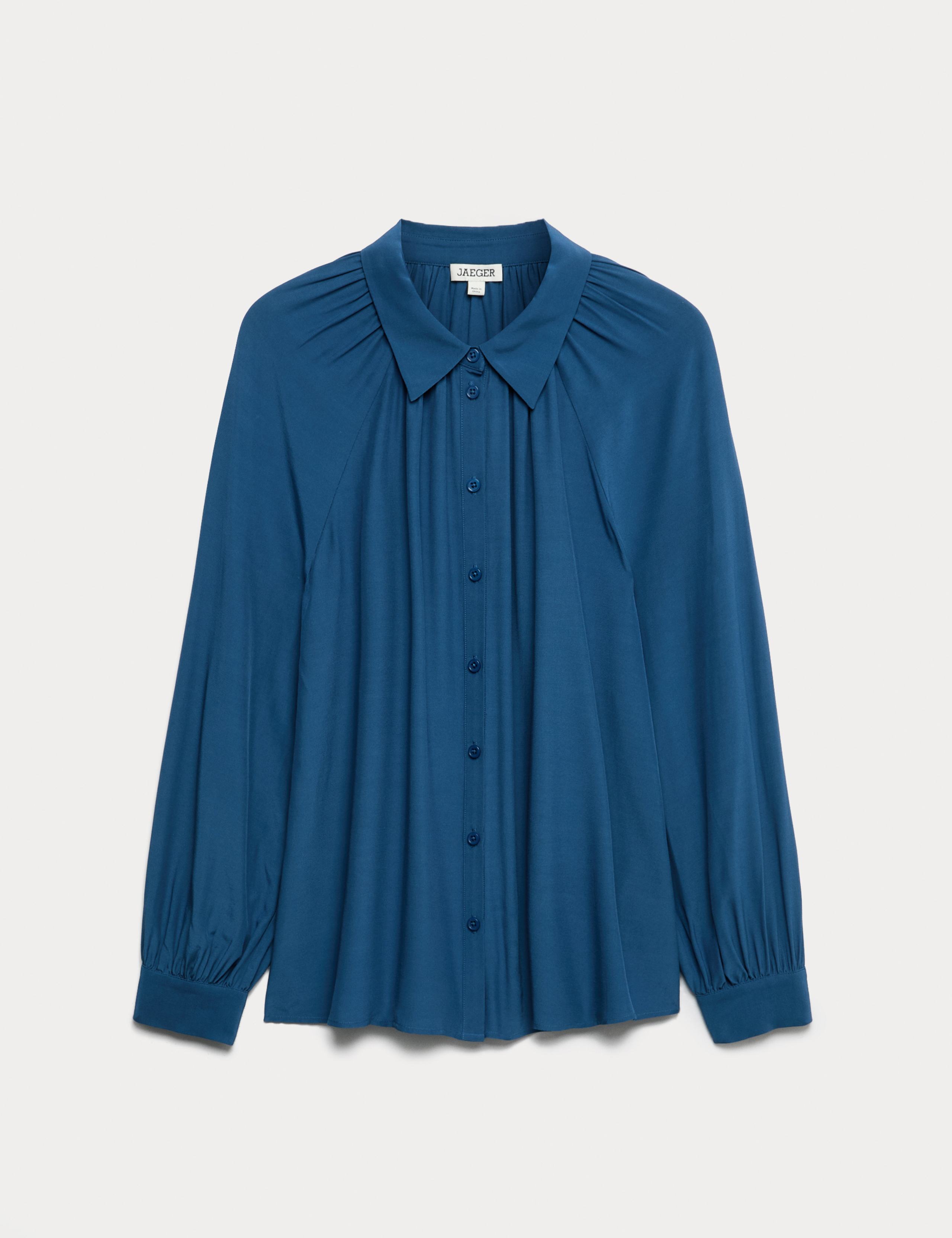 Collared Gathered Button Through Top