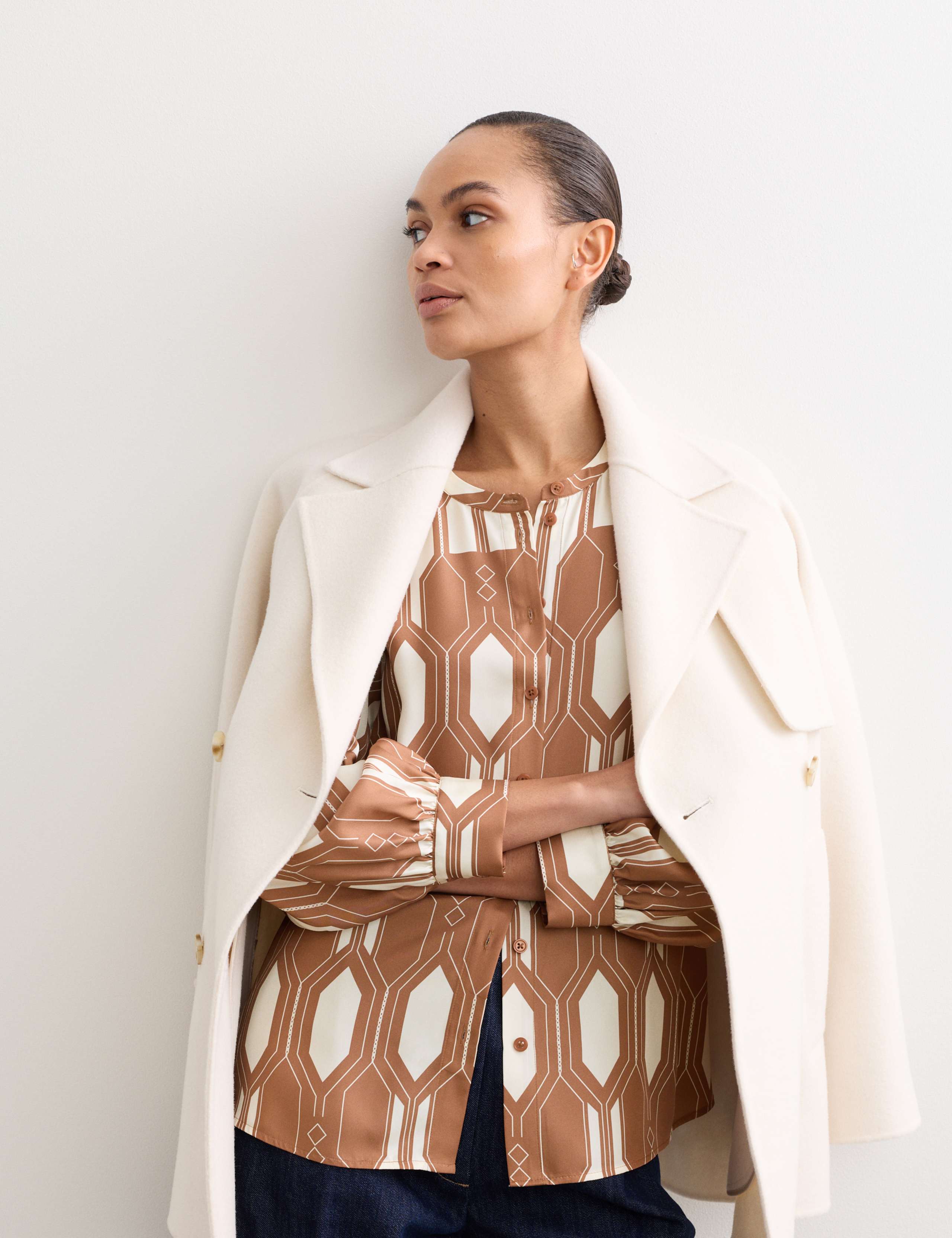 Pure Silk Geometric Relaxed Fit Top