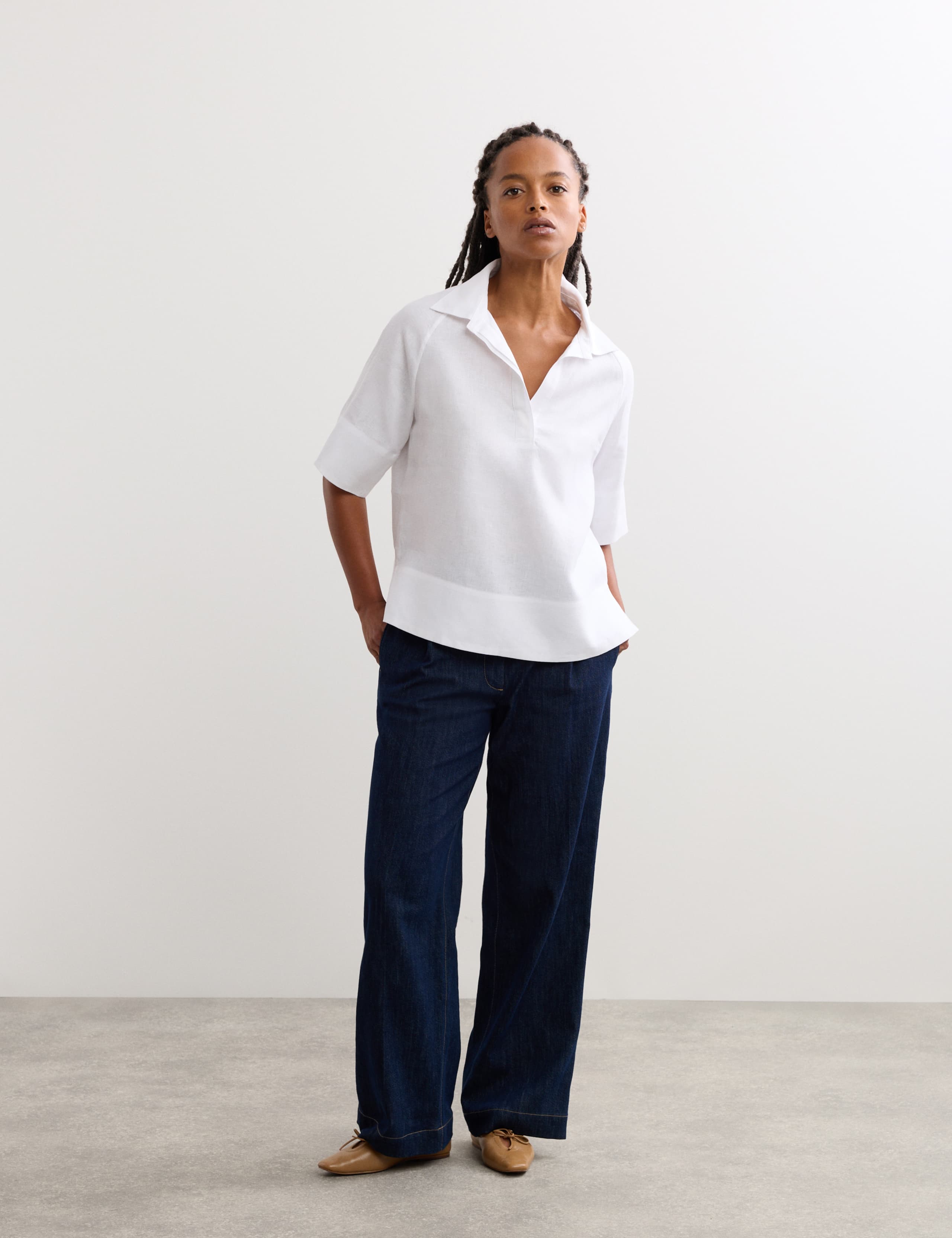 Pure Linen Popover Blouse