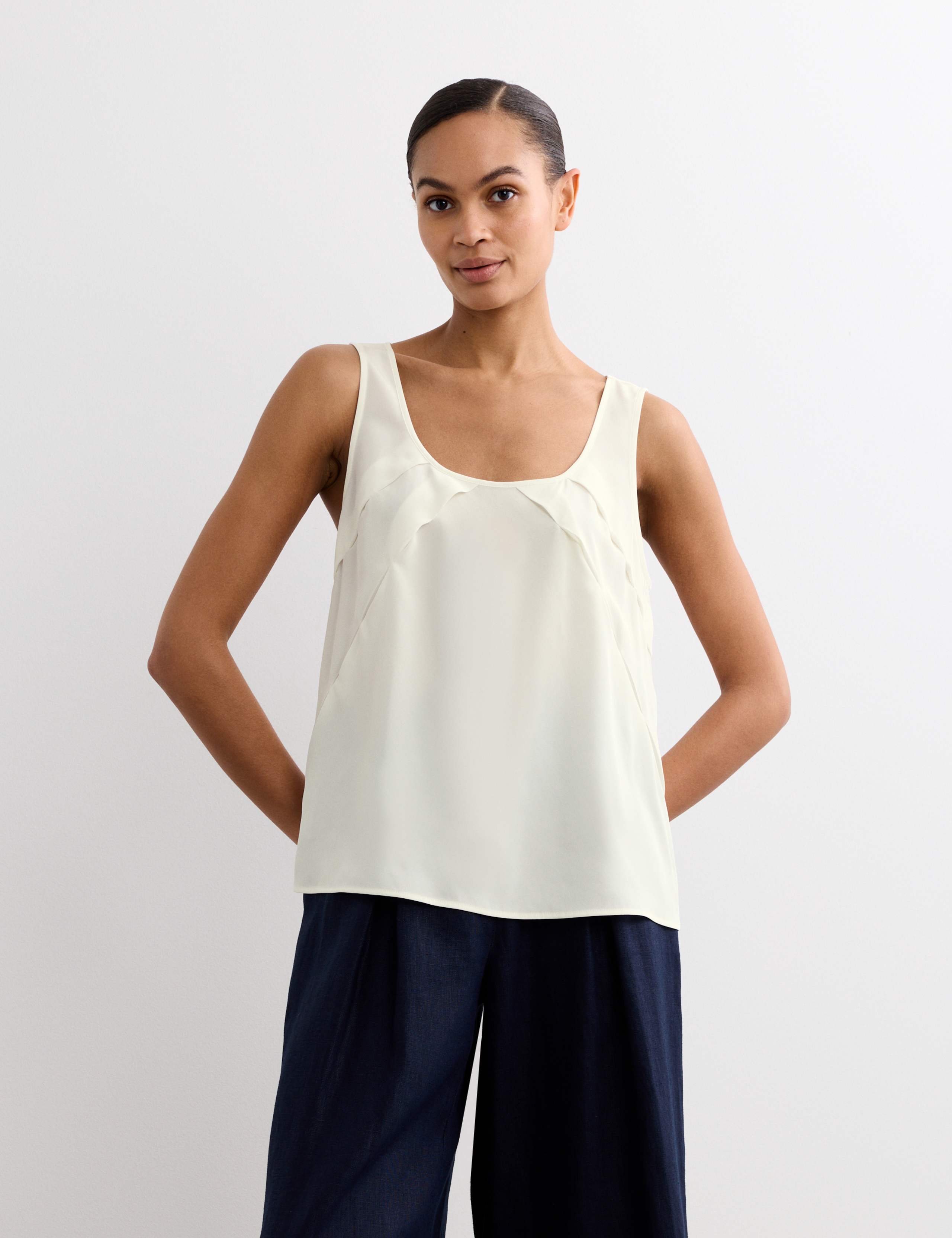 Pure Silk Sculpted Detail Shell Top