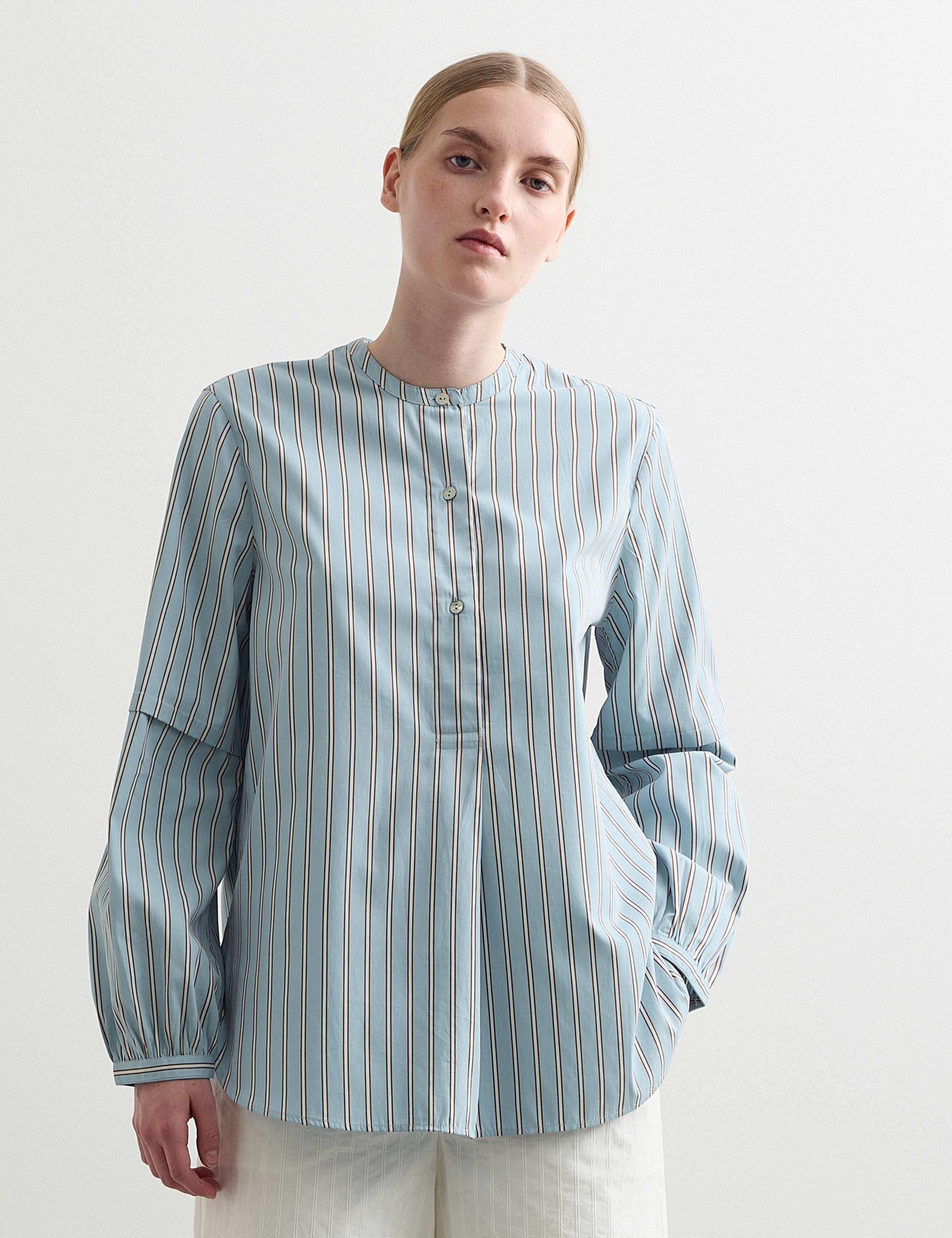 Pure Cotton Striped Collarless Shirt