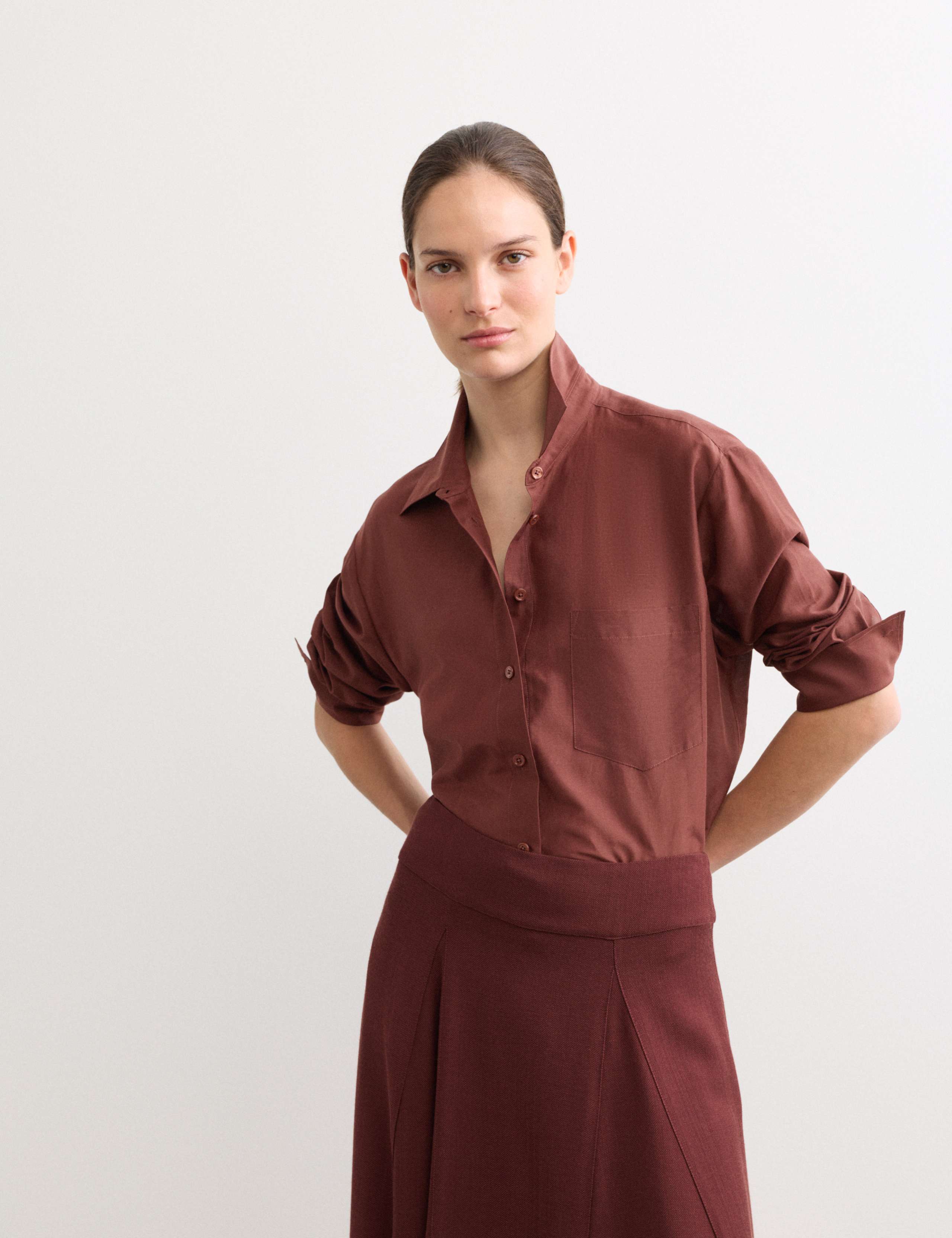 Silk Blend Collared Relaxed Shirt