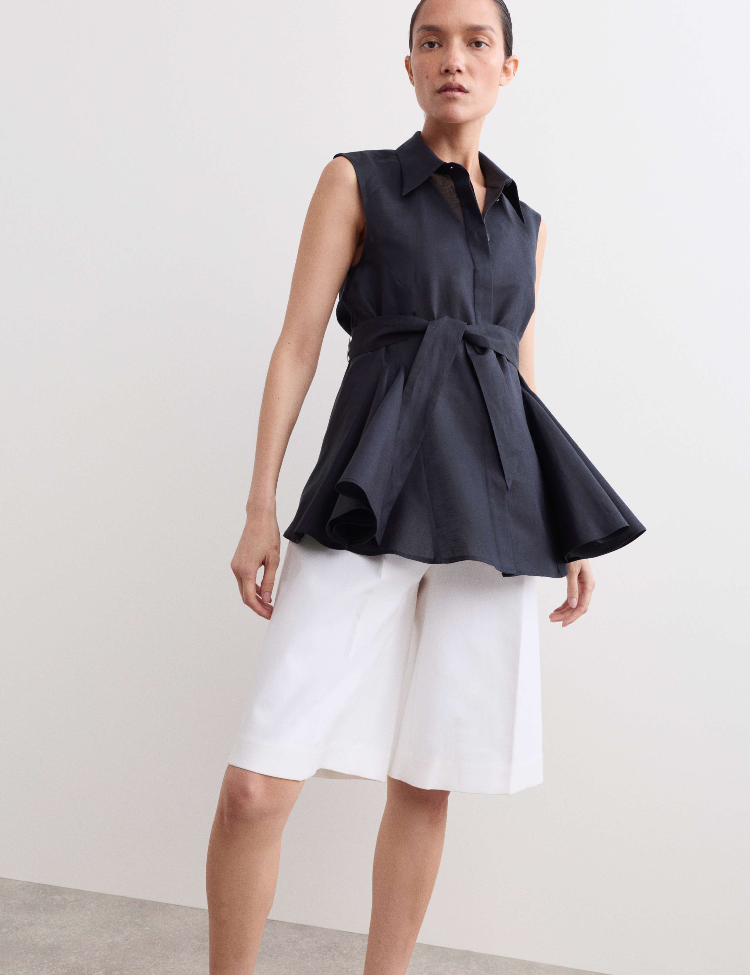 Linen Rich Godet Insert Sleeveless Top
