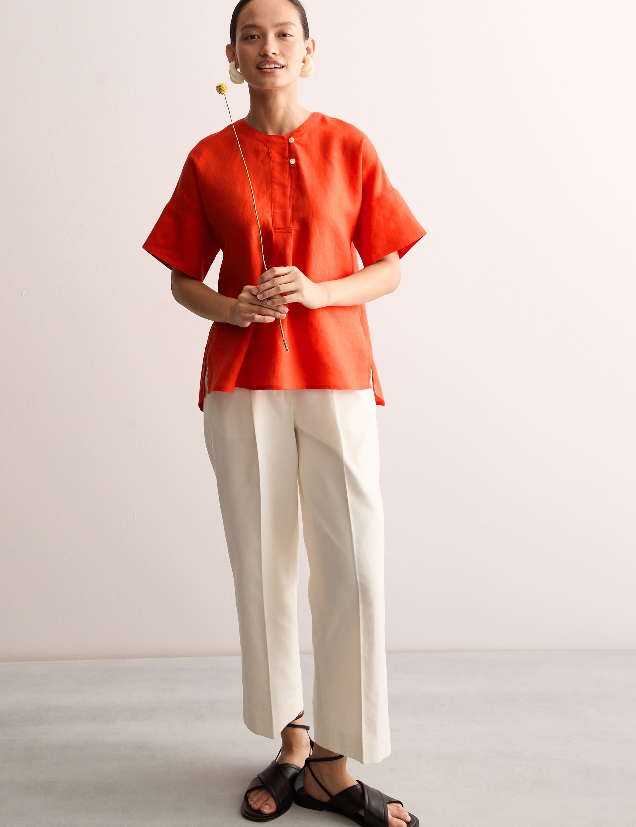 Pure Linen Button Detail Top