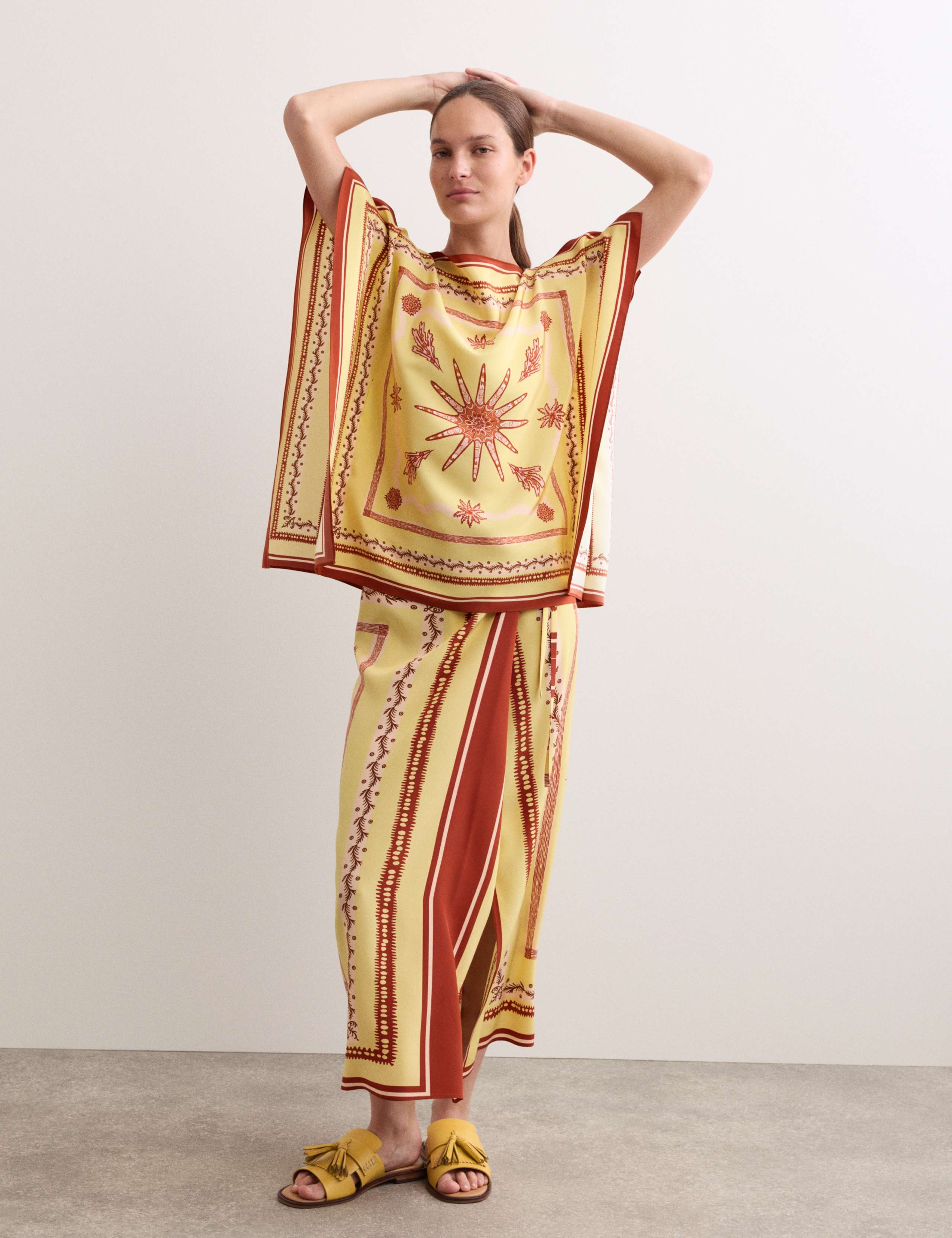 Pure Silk Printed Slash Neck Top & Skirt Set 2 of 6