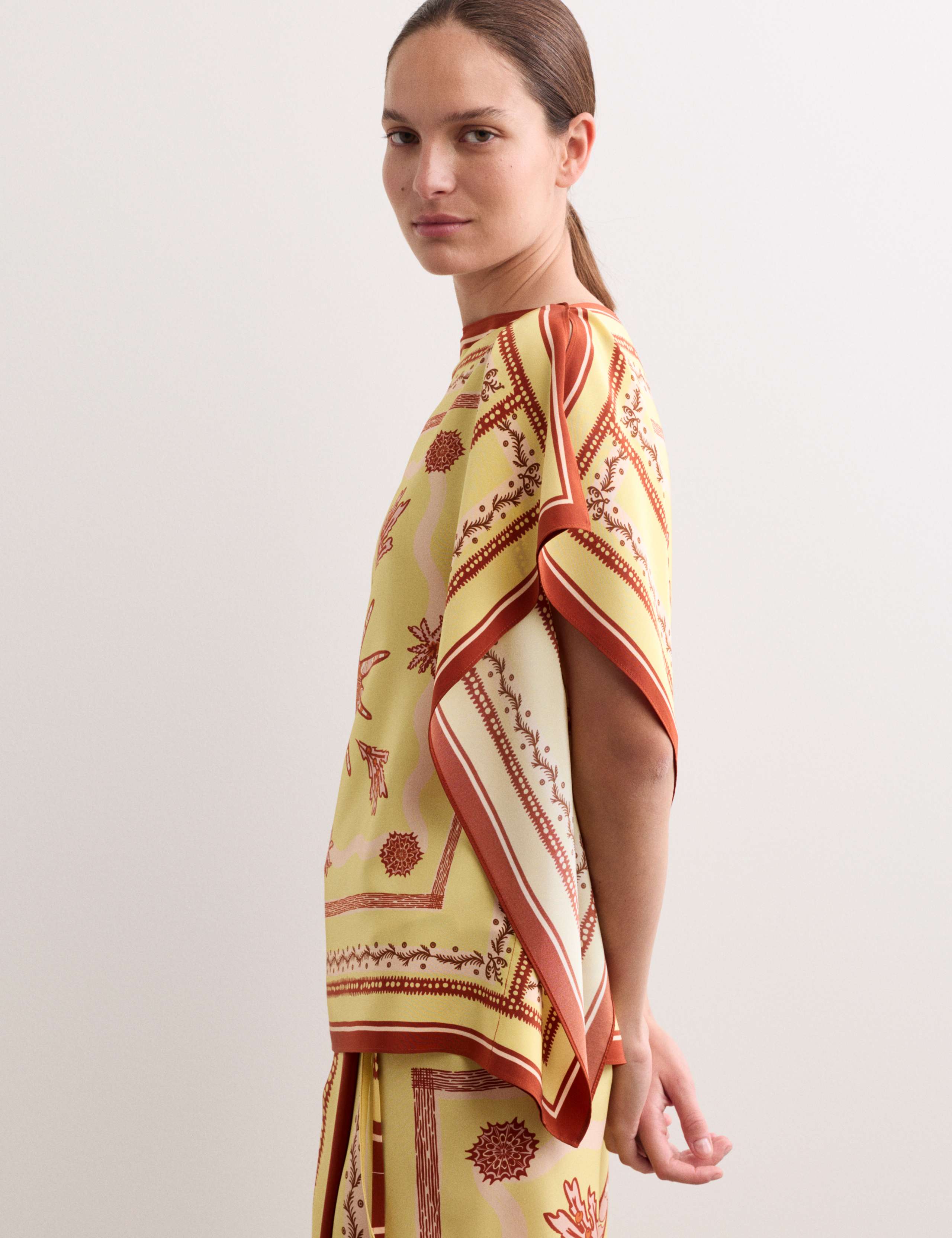 Pure Silk Printed Slash Neck Top & Skirt Set 4 of 6