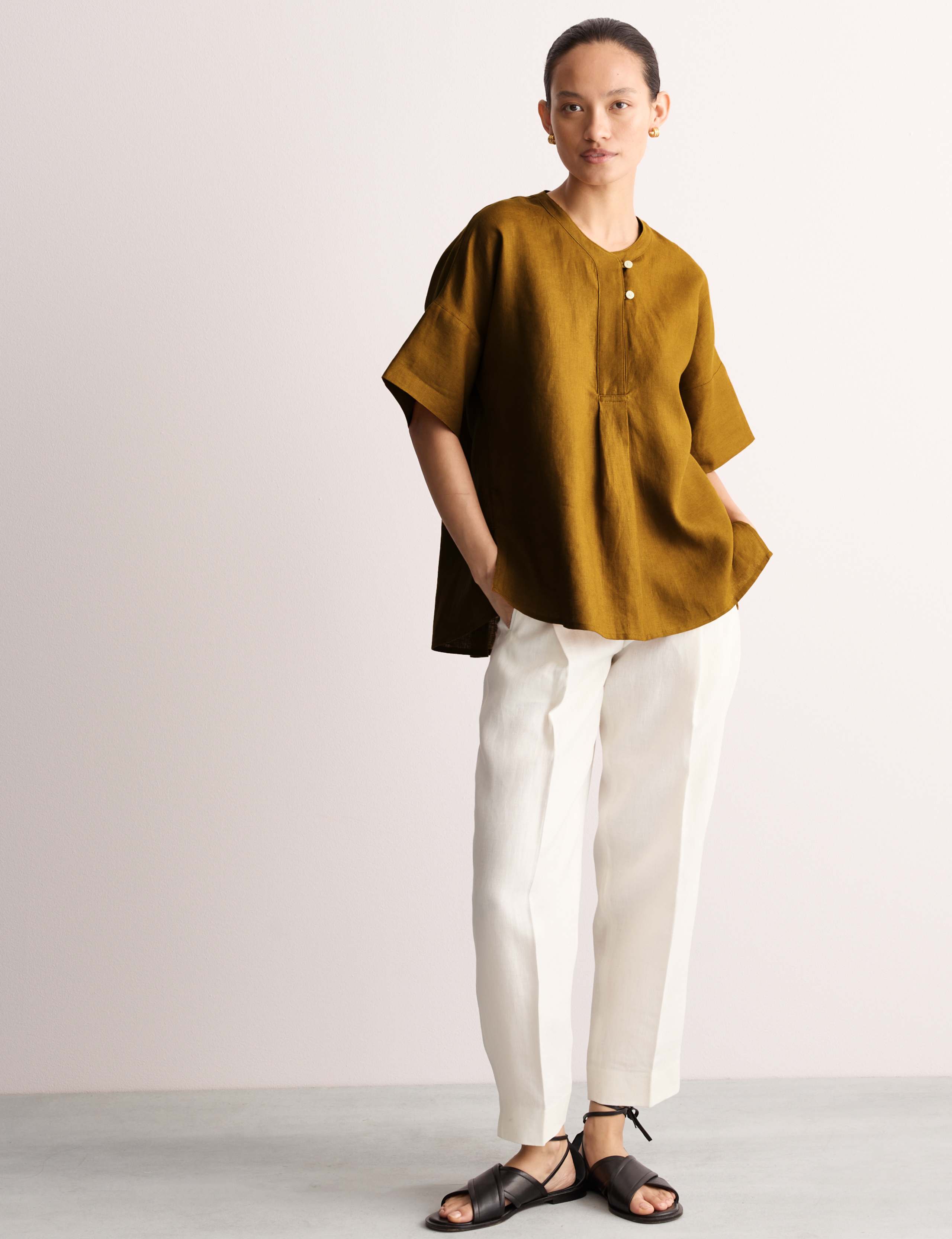 Pure Linen Button Detail Top