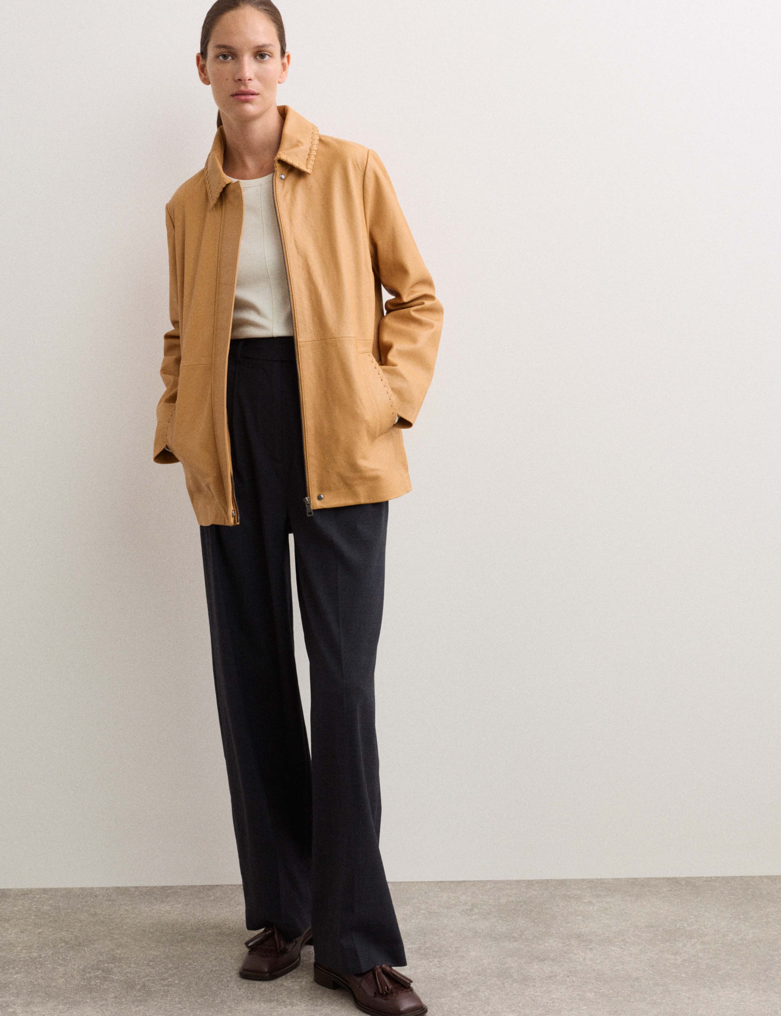 Leather Stitch Detail Collared Jacket