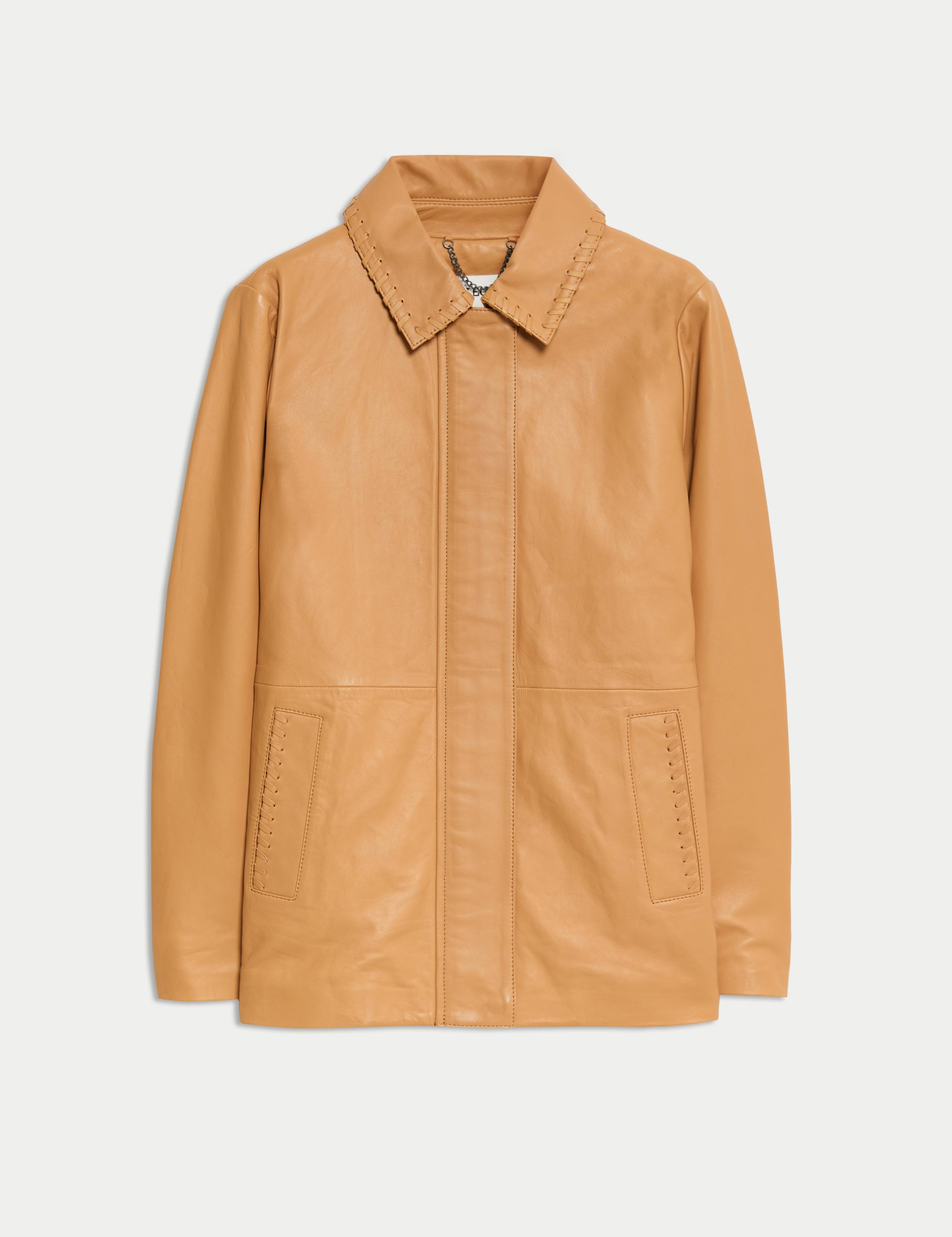Leather Stitch Detail Collared Jacket