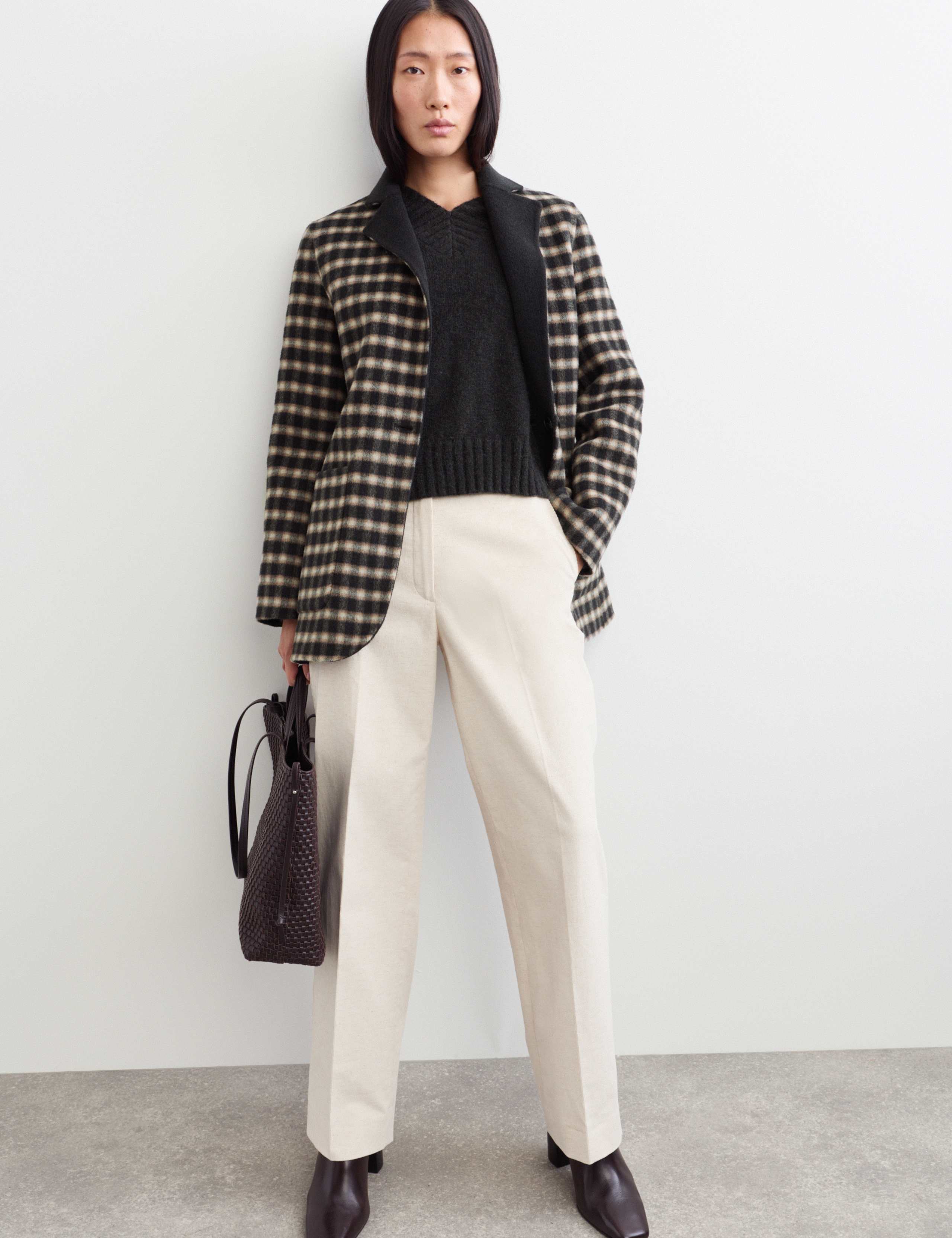 Double Faced Pure Wool Checked Reversible Blazer