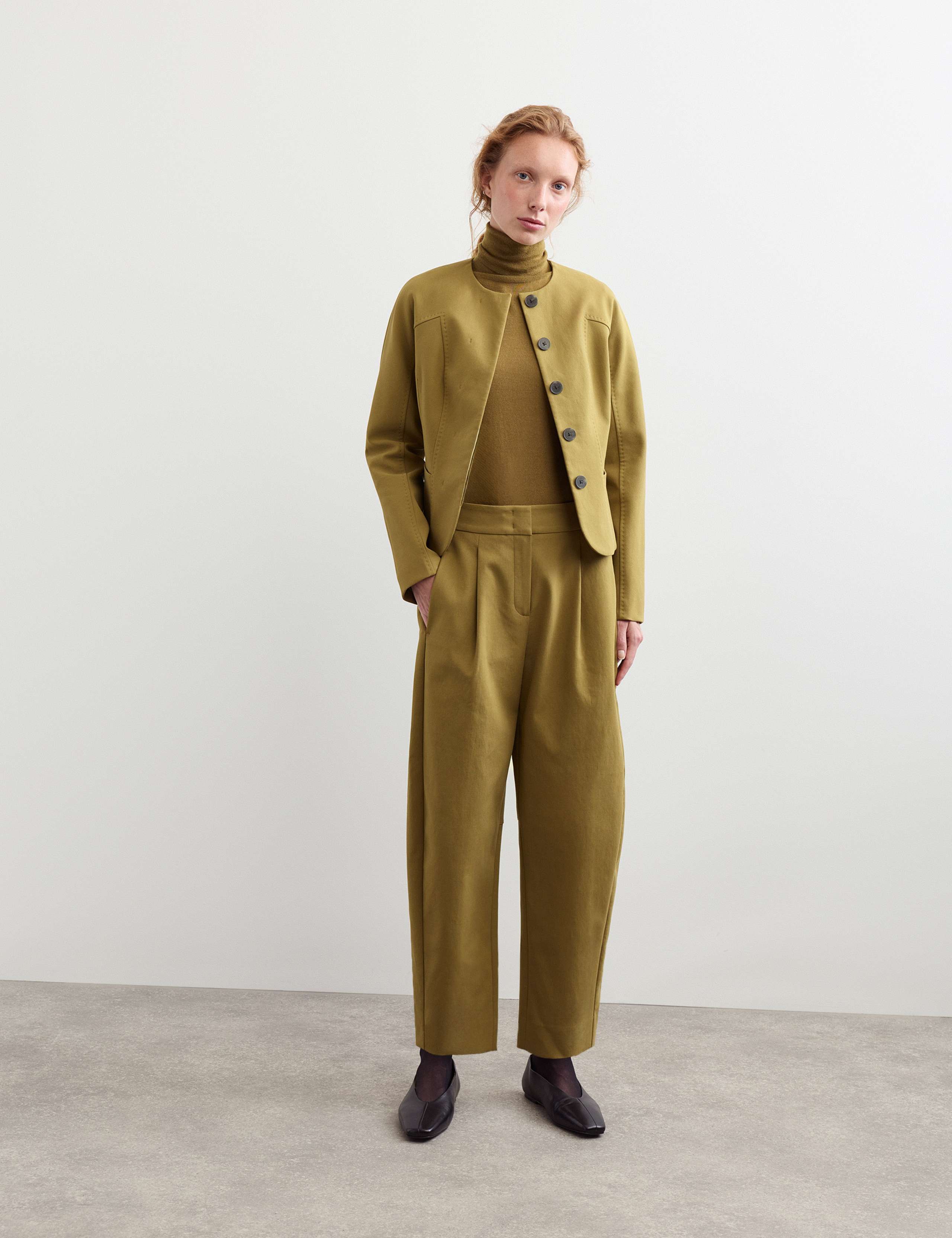 Cotton Rich Collarless Tailored Jacket