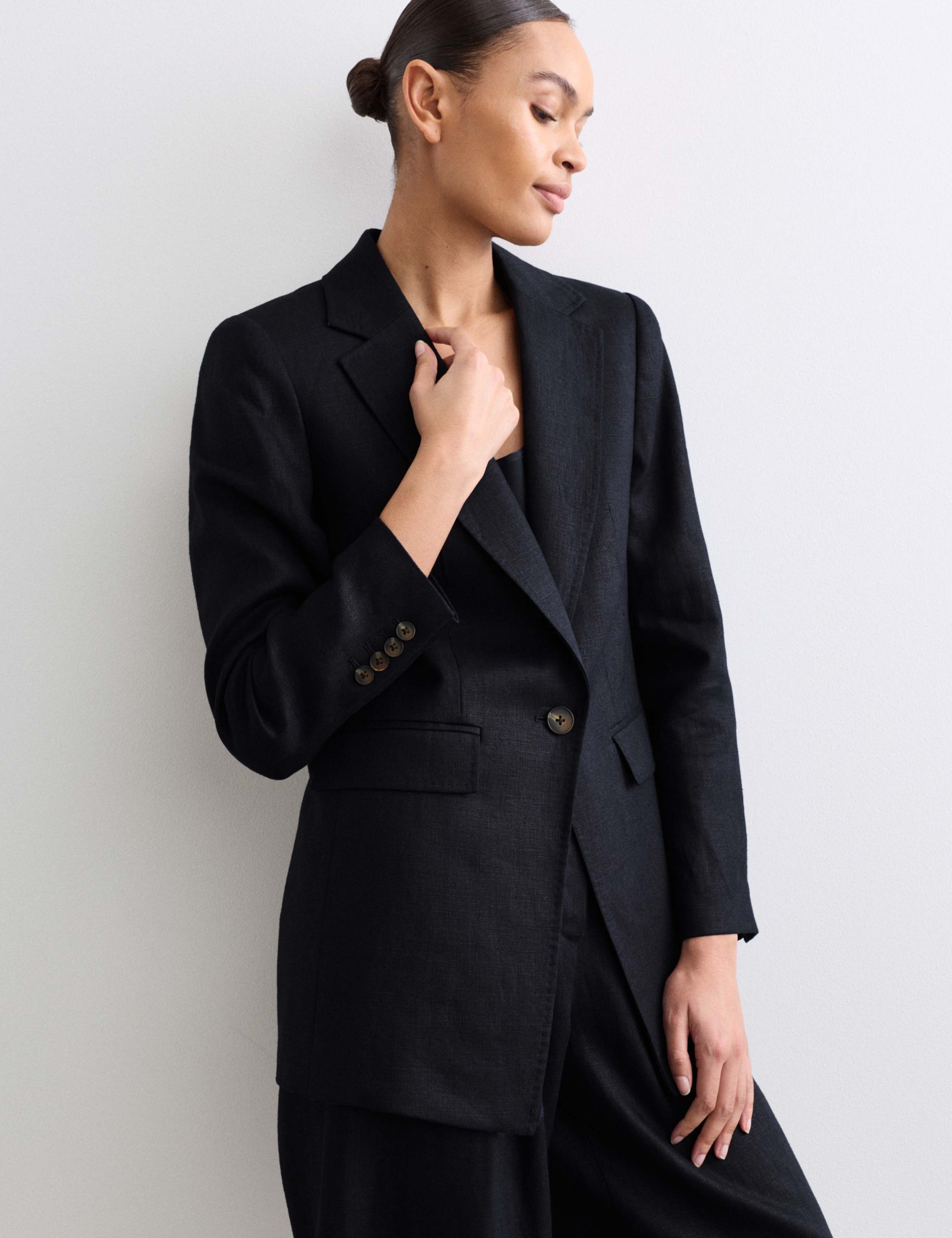 Pure Linen Longline Single Breasted Blazer