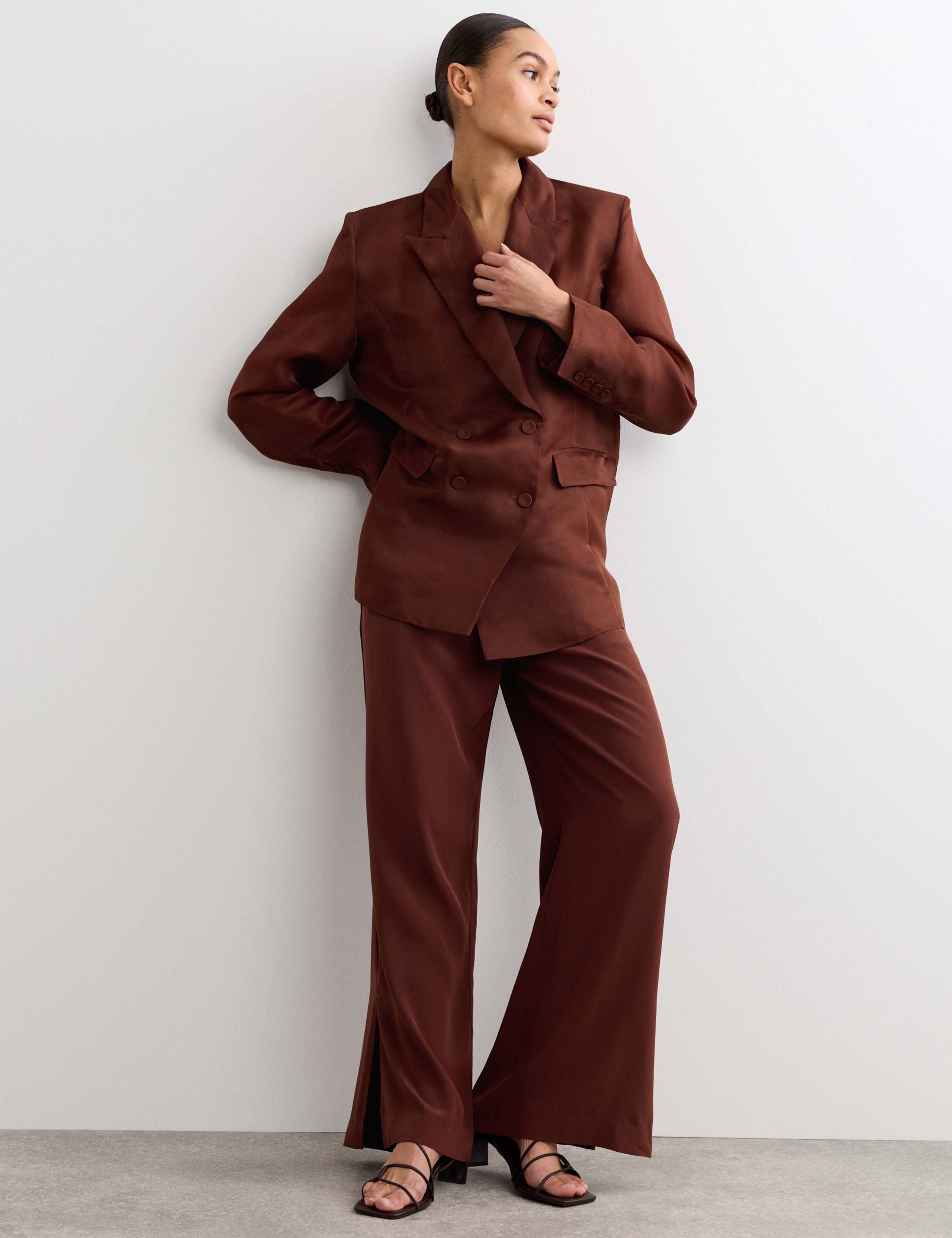 Pure Silk Organza Double Breasted Longline Blazer