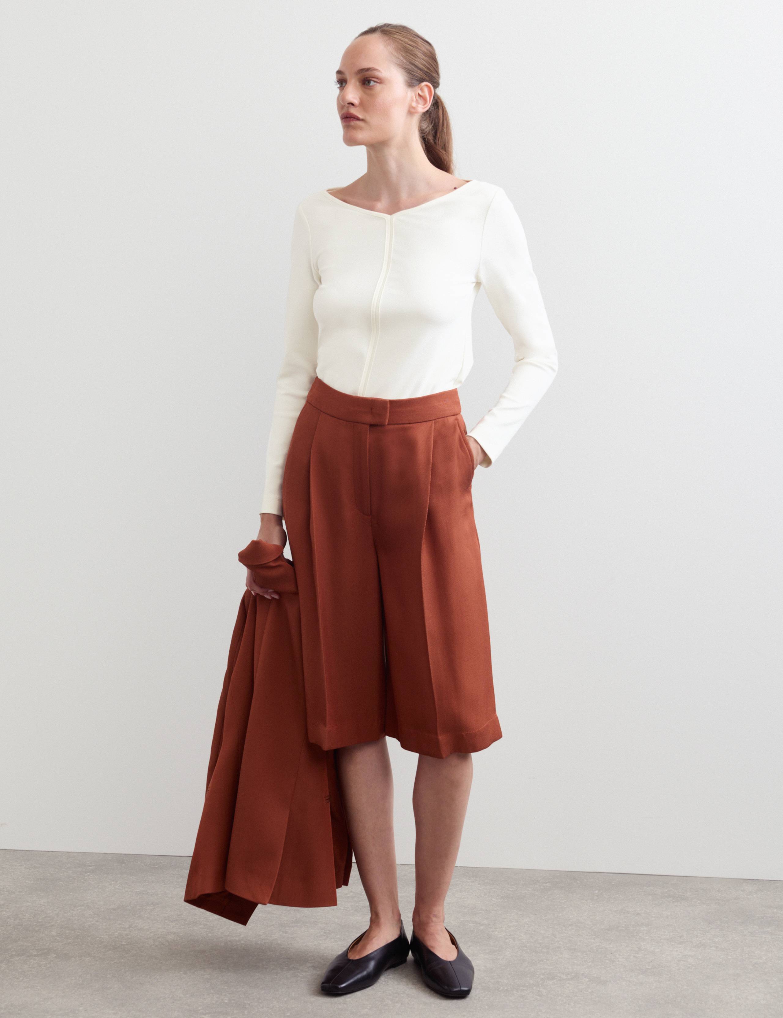 Cotton Modal Blend V-Neck Stitch Detail Top