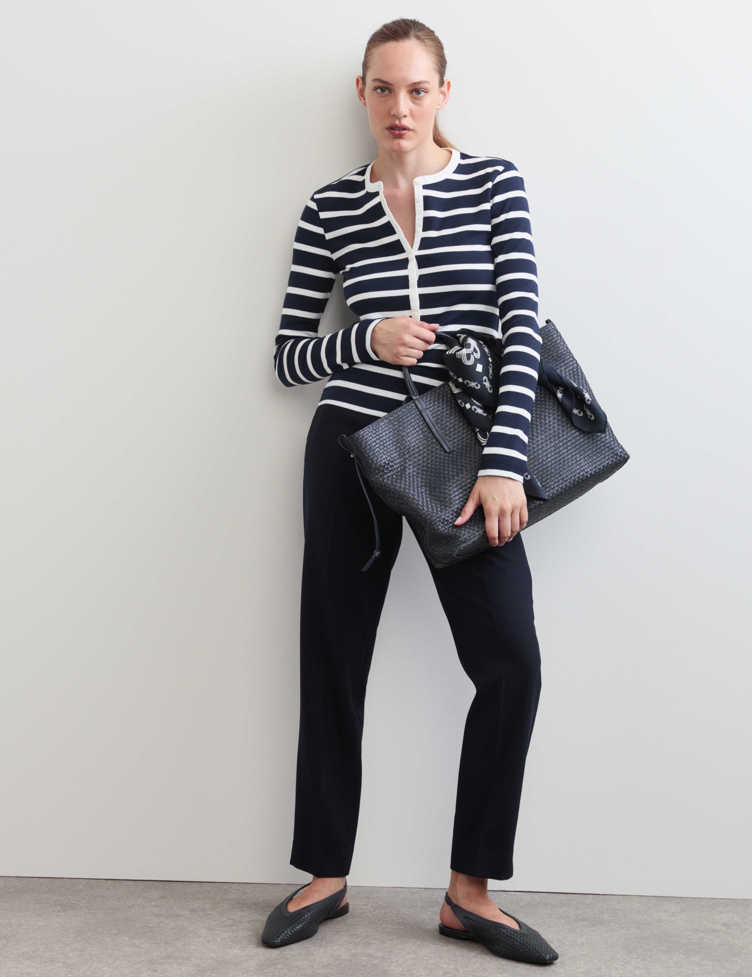 Pure Cotton Jersey Striped Henley Top