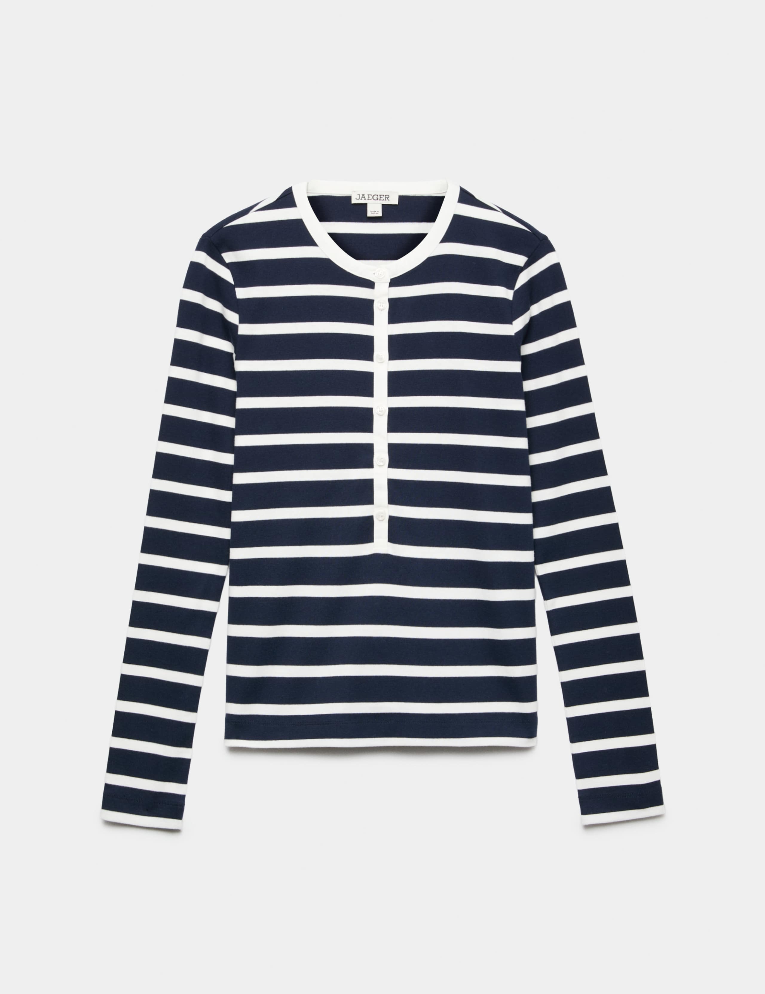 Pure Cotton Jersey Striped Henley Top