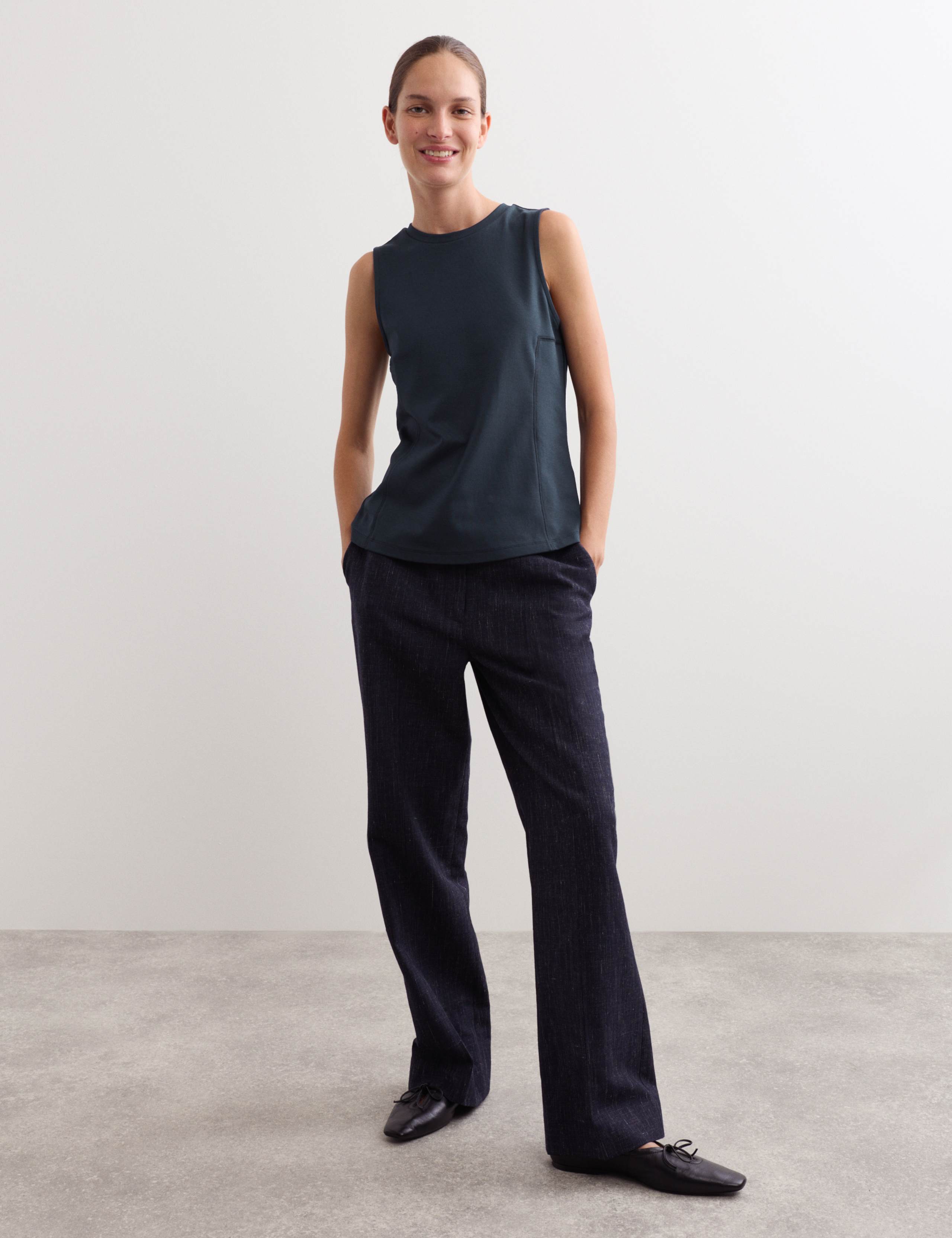 Cotton Modal Blend Shell Top with Stretch