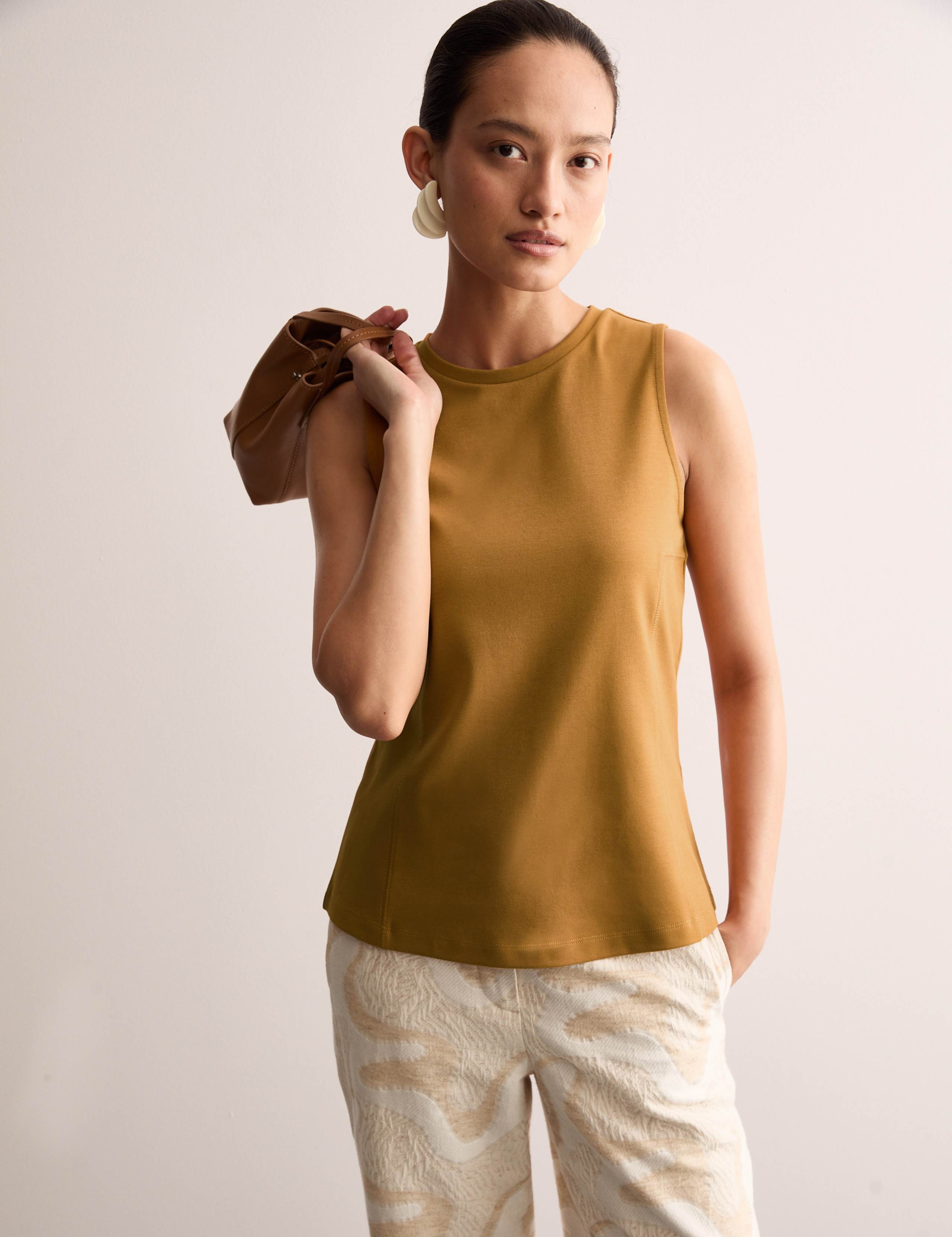 Cotton Modal Blend Shell Top with Stretch