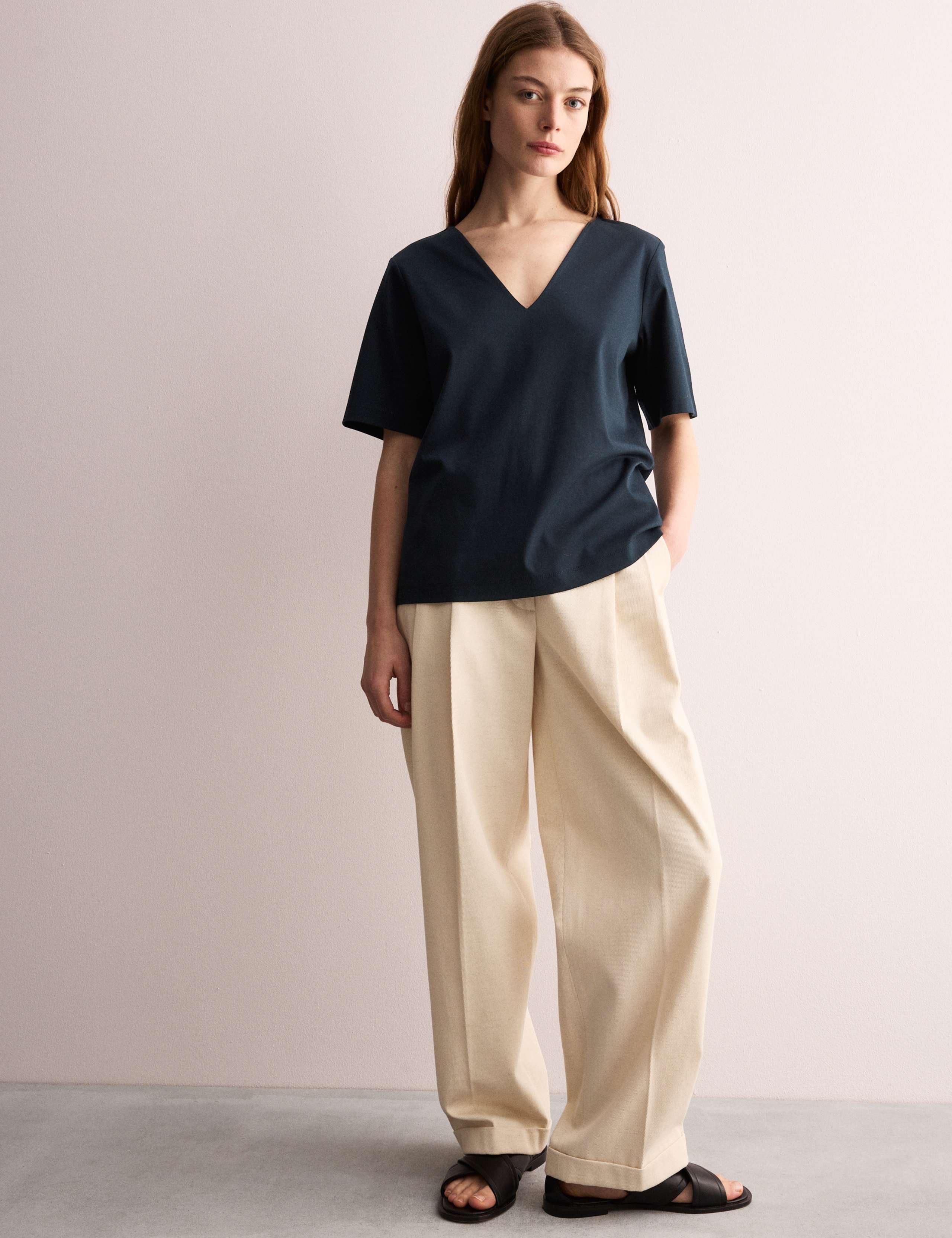 Mercerised Cotton V-Neck Boxy T-shirt